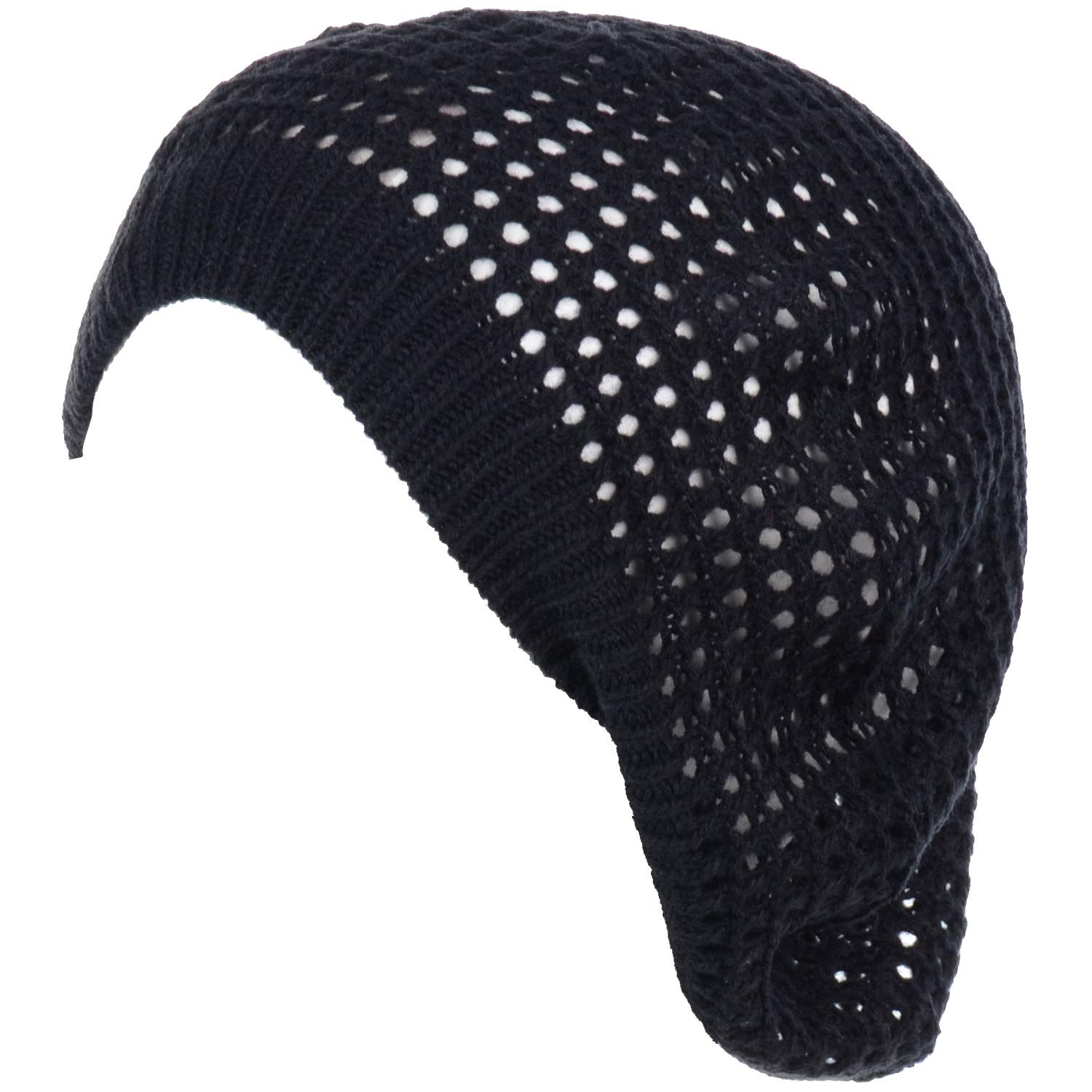 Women's Crochet Flower Beanie Hat - Lightweight Knit Beret with Cutout Design - Fashionable Winter Cap for Women - Perfect for Outdoor Activities, Travel & Casual Wear
