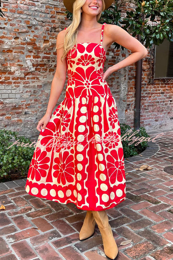 Vivid Dreams Unique Ethnic Print Slip Midi Dress - Boho Floral Summer Dress for Women, Beach Vacation & Date Night Outfit