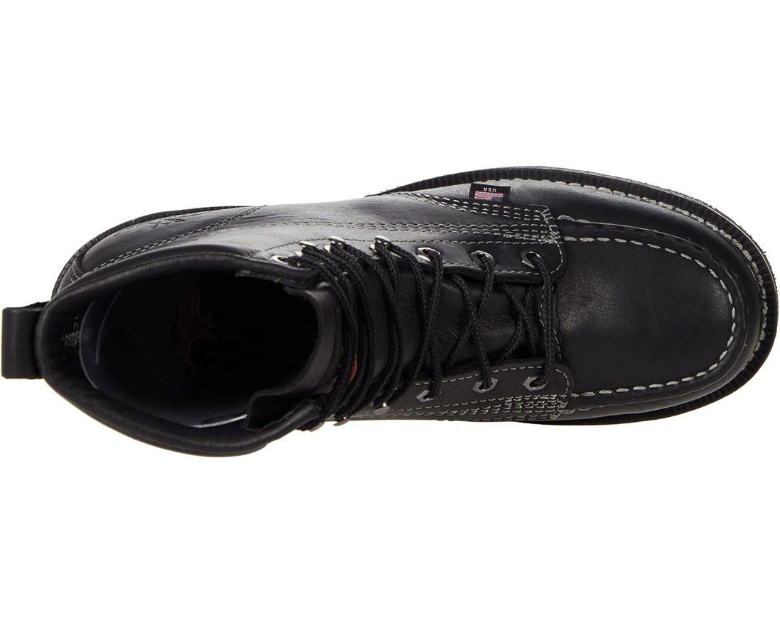 Midnight Series 6 Moc Toe Boots for Men - Black Leather Work Boots with Slip-Resistant Sole | Perfect for Construction, Hiking & Outdoor Activities