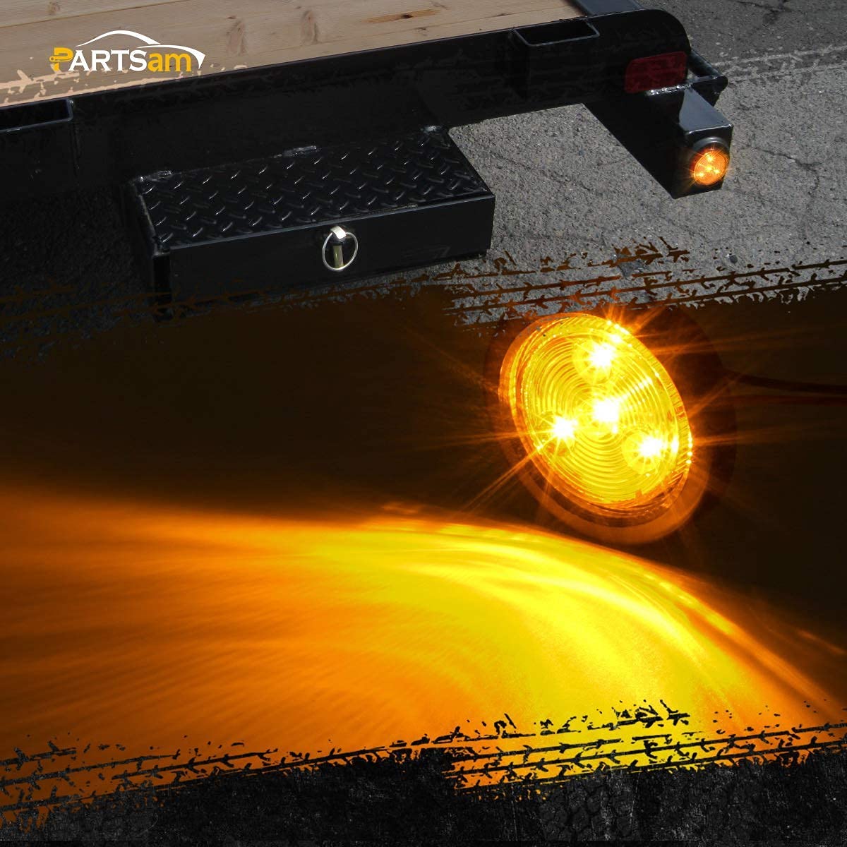 Partsam 4 Inch LED Trailer Lights Kit - 4Pcs Round Tail Lights (12LED) & 10Pcs 2 Inch Round Side Marker Lights (5 Amber + 5 Red) with Grommet Plugs & Wire Pigtails - Waterproof for Trucks, Trailers, RVs & Boats