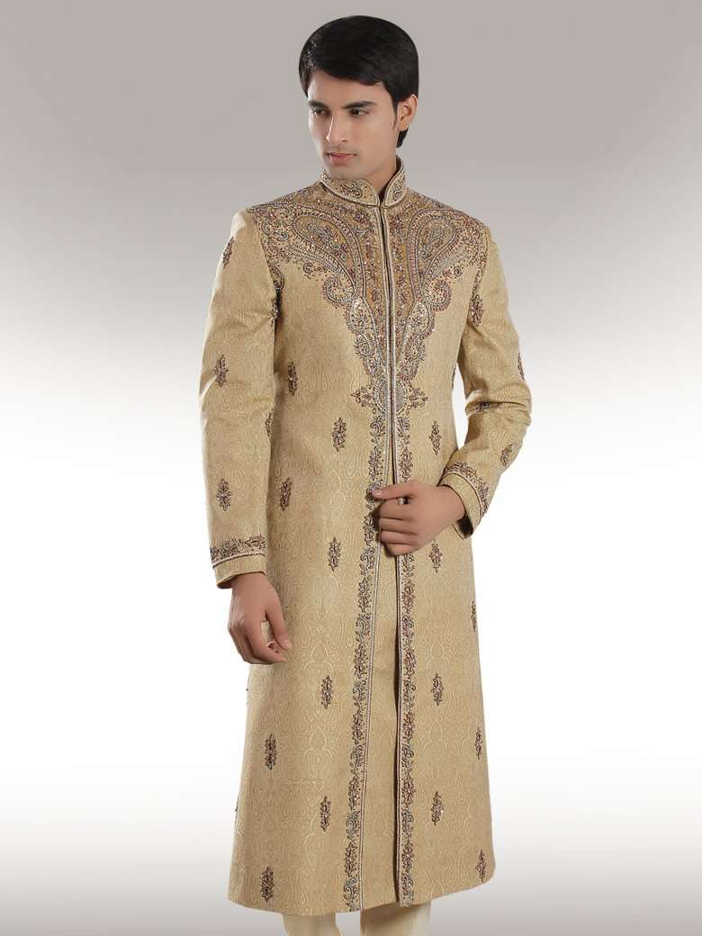 Elegant Velvet Neck Sherwani for Men - Premium Indian Wedding Sherwani with Embroidery - Perfect for Groom, Groomsmen & Special Occasions
