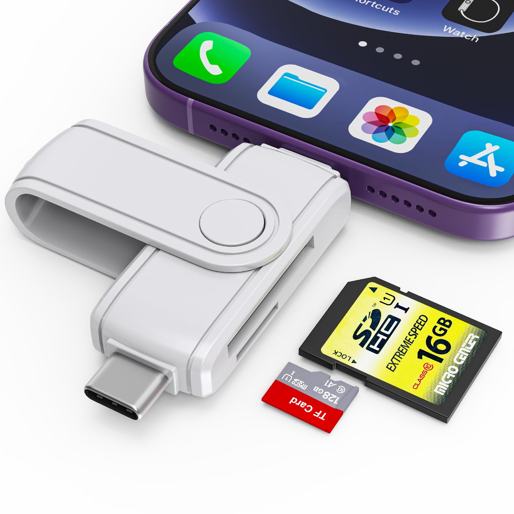 Lightning & USB C Dual Connector SD Card Reader for iPhone 16/15/14/iPad Pro/Android - Plug & Play OTG Micro SD/SD Card Adapter, No App Required - Perfect for Travel, Photography & File Transfer