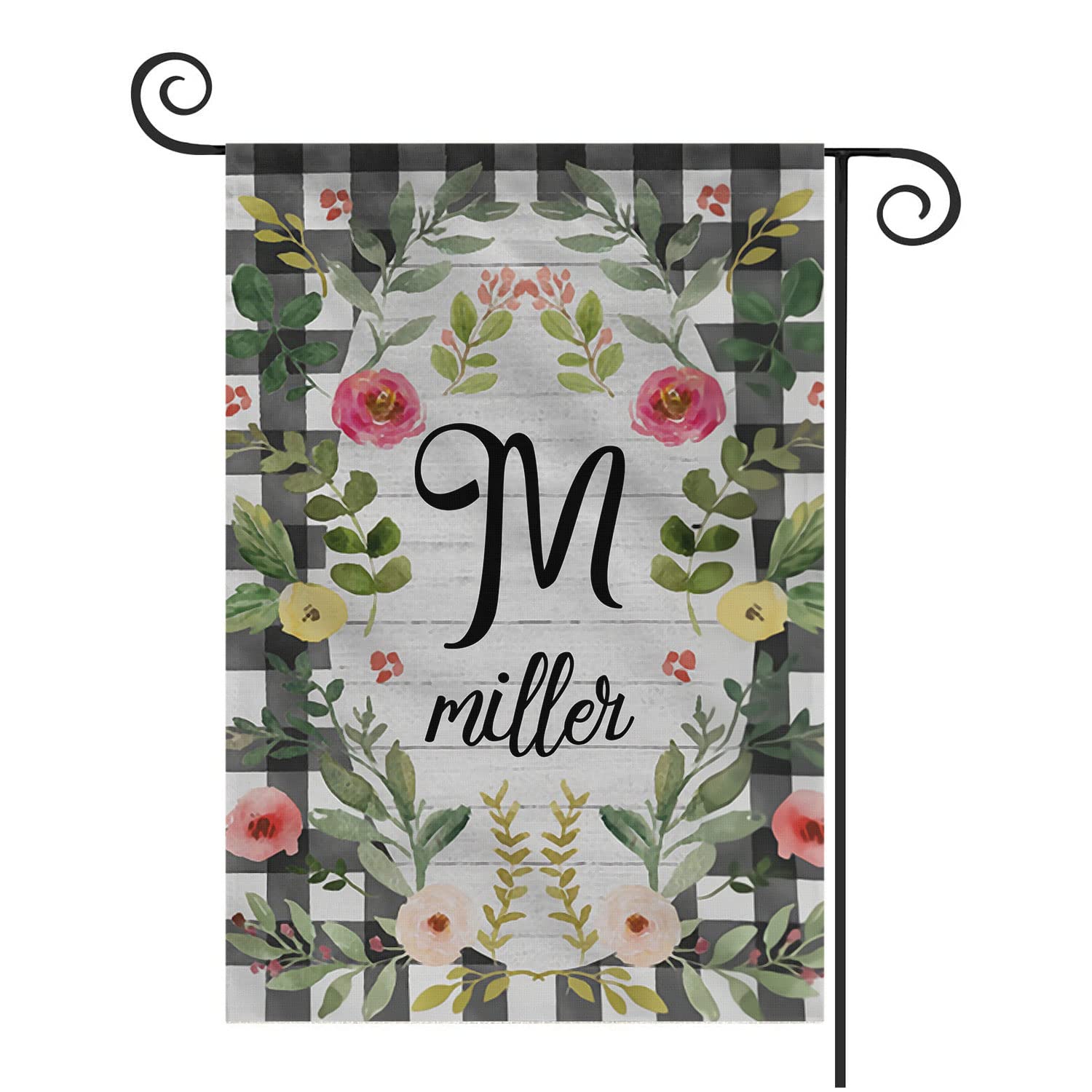 Custom Monogram Garden House Flag - Personalized Double Sided Farmhouse Address Marker with Black & White Ropes and Bow - Perfect Gift for Family, Birthday & Housewarming - Ideal for Front Yard Decor, Porch Display & Seasonal Home Decoration