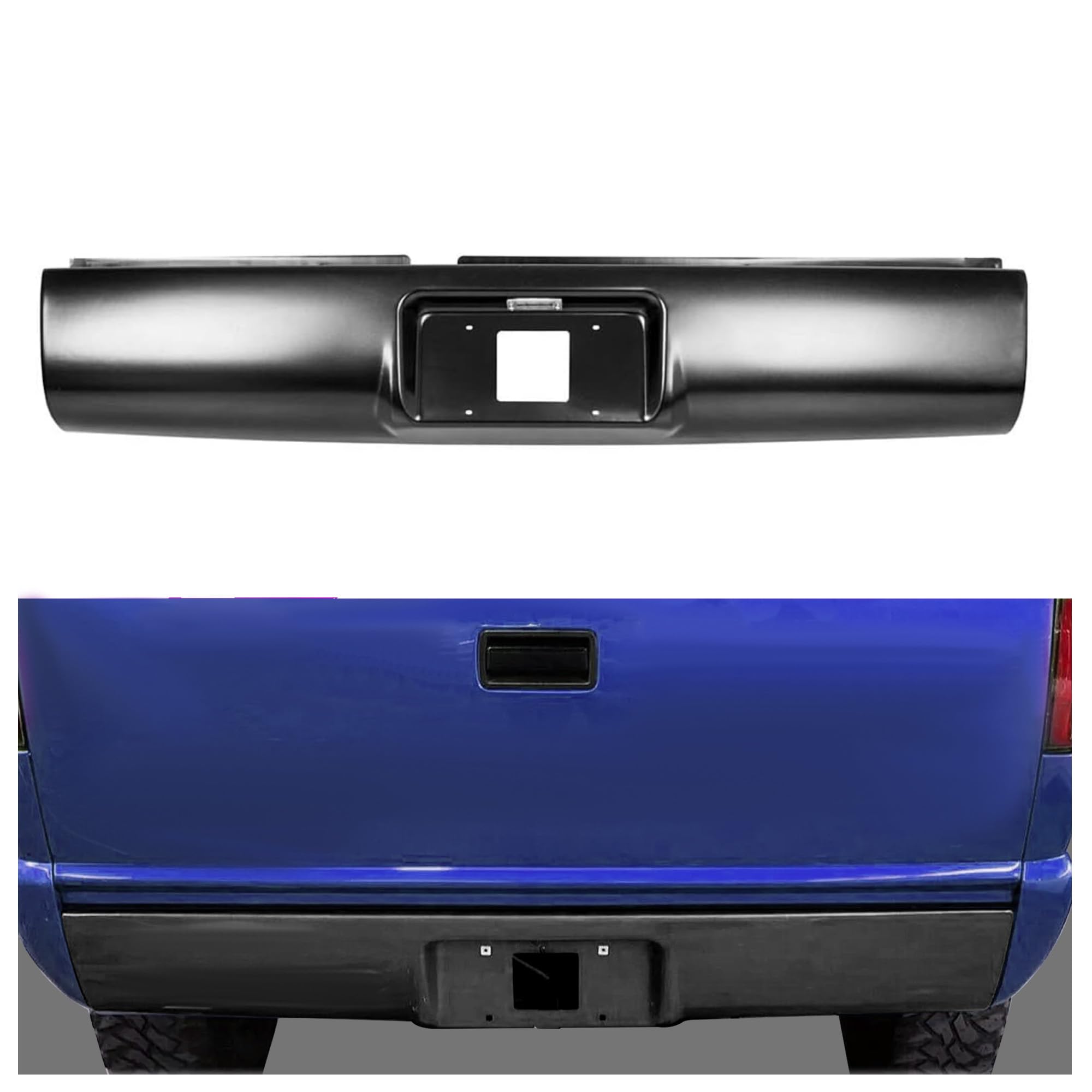 ECOTRIC Black Rear Roll Pan Bumper with License Plate Hole & Light - Compatible with 1994-2003 Chevy S10 S15 Sonoma GMC Pickup Truck | Durable Replacement for Rusted or Damaged Bumpers | Perfect for Off-Roading, Car Shows & Custom Builds