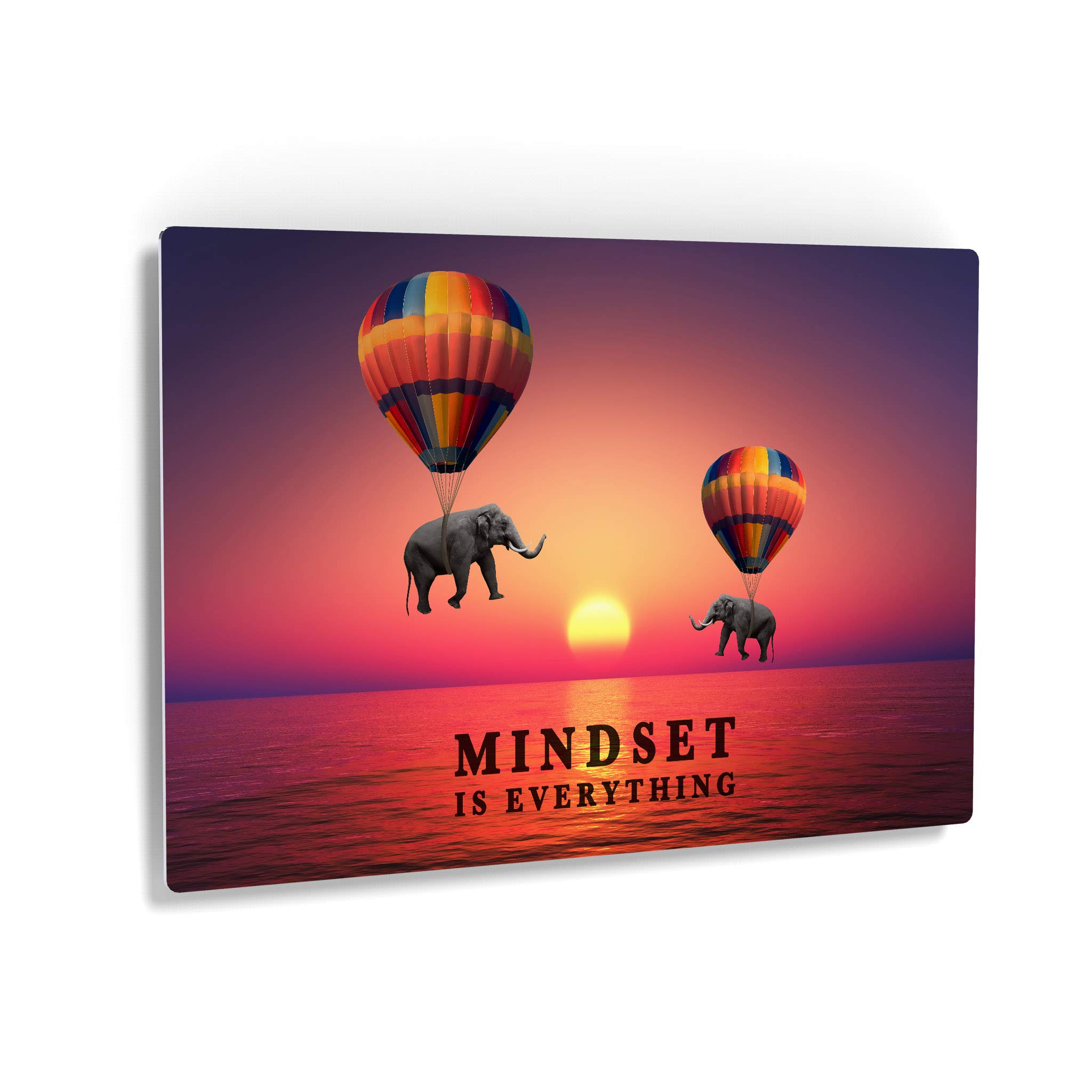 Motivational Metal Wall Art - 'Mindset is Everything' Elephant with Balloon Sunset Inspirational Quote Print | Office & Living Room Decor | Ready to Hang 30x40 | Perfect for Home, Office & Gift Giving