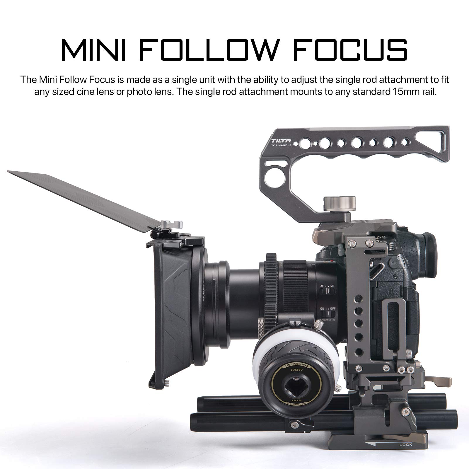 Tilta Mini Follow Focus Lens Zoom Control for DSLR & Mirrorless Cameras - Pocket Follow Focus with A/B Hard Stops, 0.8m Pitch Gear Ring, 15mm Rod & Single Rod Holder - Lightweight FF-T06/FF-T07 for Filmmaking, Vlogging & Professional Video Production