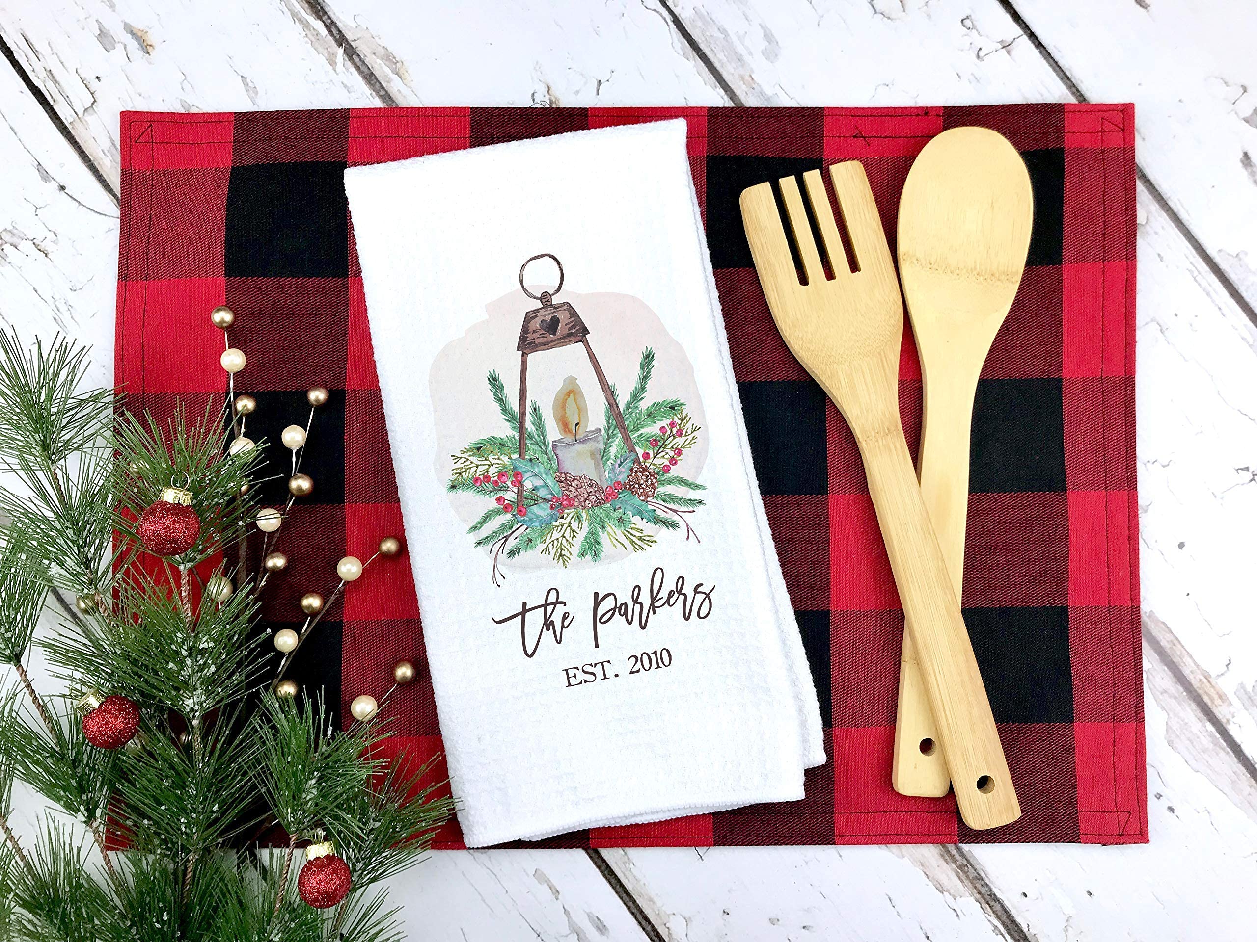 Custom Christmas Waffle Weave Dish Towels - Personalized Kitchen Towels Set of 2 | Absorbent & Durable Housewarming Gift for Women | Holiday Home Decor & Practical Kitchen Accessory for Baking, Cooking & Hosting