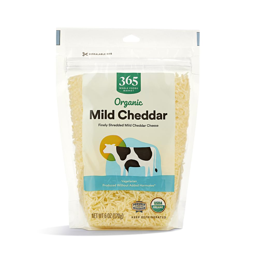 Organic Mild Cheddar Cheese Shredded - 6 oz by 365 by Whole Foods Market | Perfect for Nachos, Salads & Sandwiches | USDA Organic, Gluten-Free