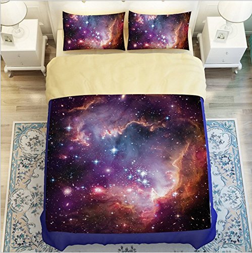 LELVA Galaxy Duvet Cover Set - Space Themed Bedding with Matching Sheets - Twin/Full/Queen Size (Queen, 2-Piece) - Perfect for Astronomy Lovers & Kids' Room Decor