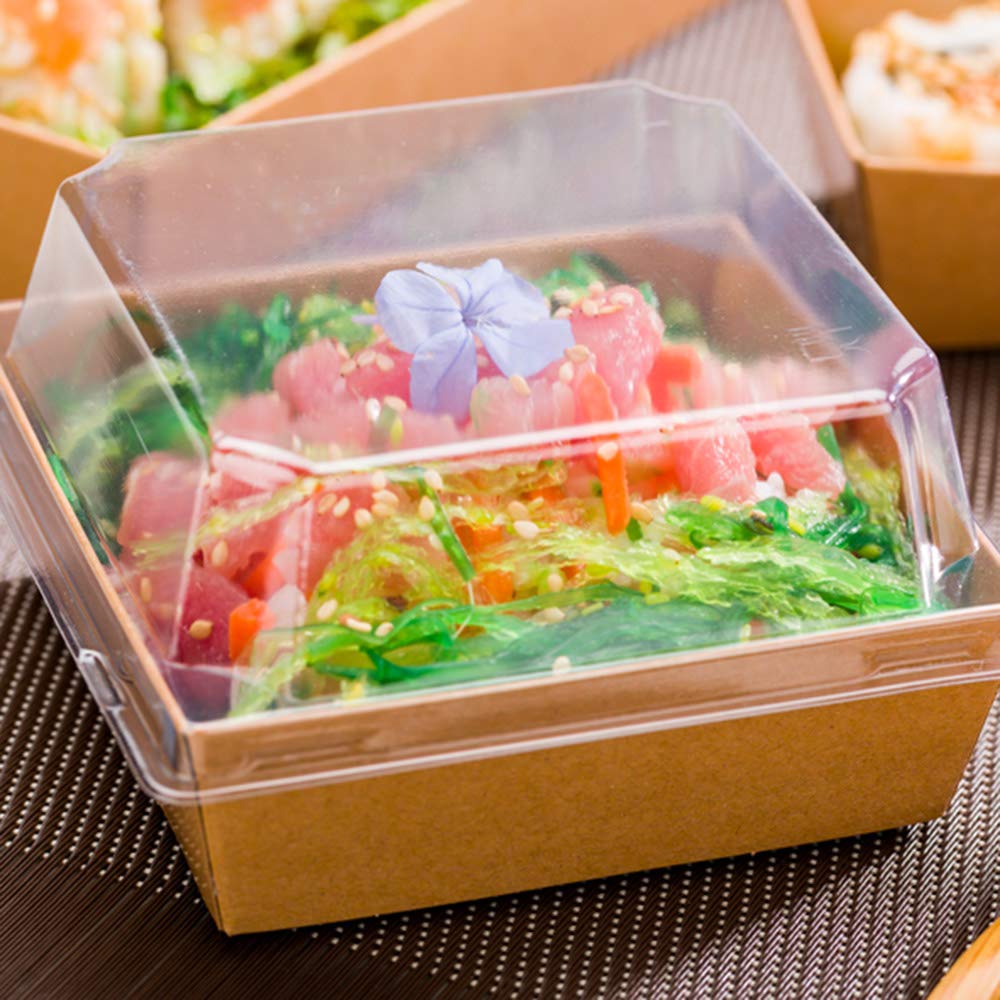 Matsuri Vision Clear Plastic Lids for Small Tetra Containers - 100 Airtight Food Storage Lids (Containers Sold Separately) | Recyclable, BPA-Free | Perfect for Meal Prep, Takeout & Restaurant Use