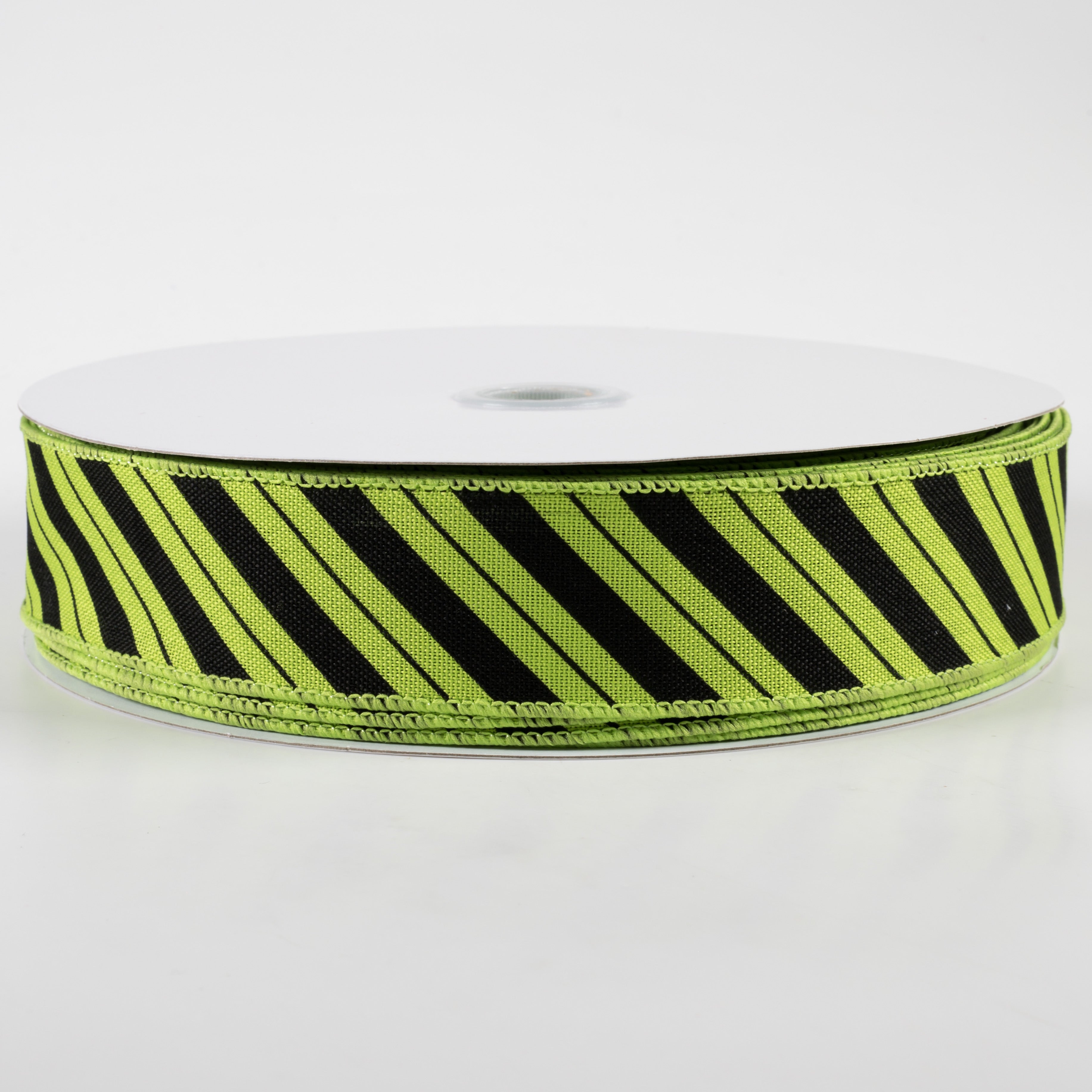 1.5 Inch Diagonal Line Ribbon - Fresh Green & Black Grosgrain Ribbon (50 Yards) for Gift Wrapping, Crafts, and DIY Projects