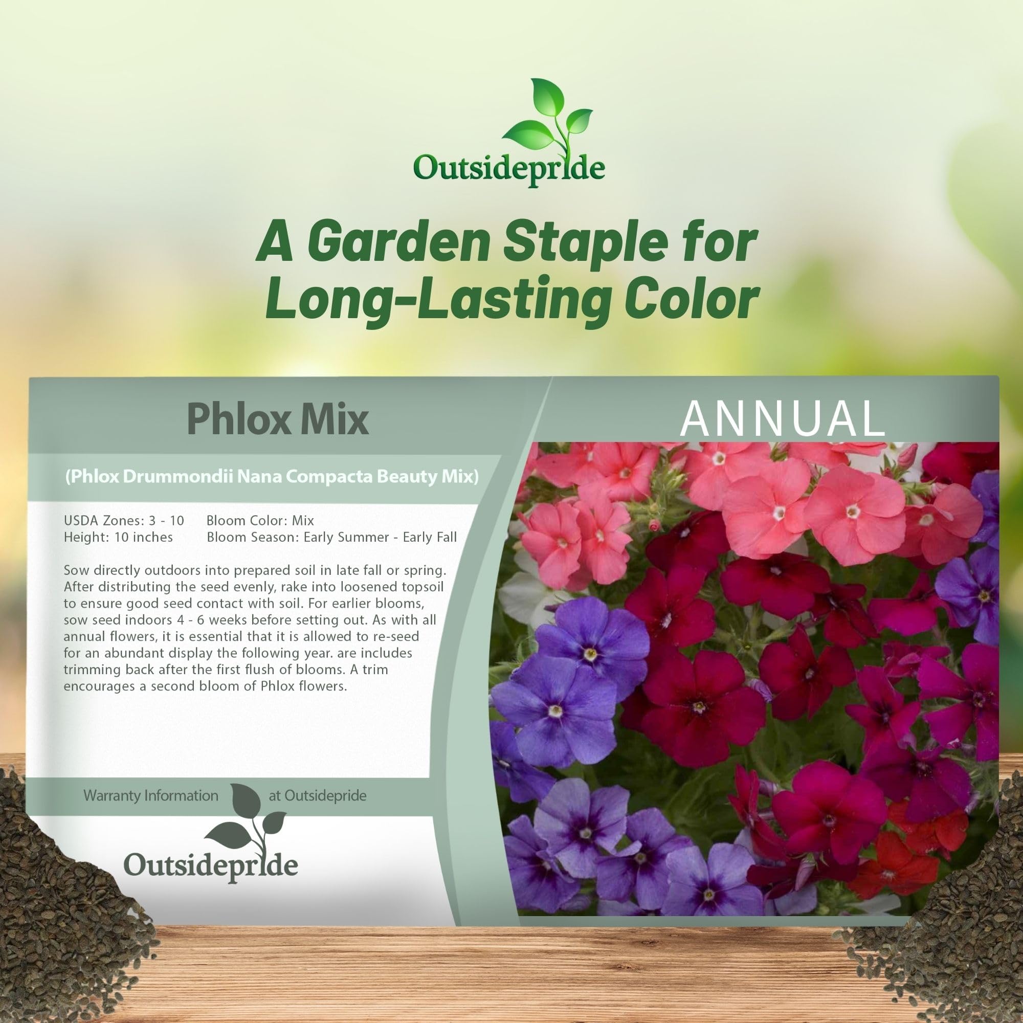 Outsidepride 1000 Seeds Annual Beauty Phlox Flower Seed Mix - Colorful Garden Flowers for Planting, Borders & Landscaping - Attracts Butterflies & Pollinators