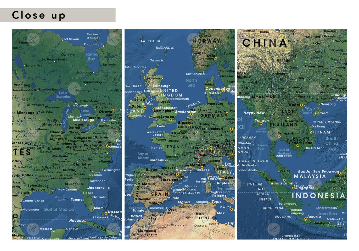 Modern Satellite World Wall Map with Push Pins - Customizable Travel Map on Premium Canvas - Personalized Push Pin World Map (24x32 to 40x53 inches) - Perfect for Home Office Decor & Travel Tracking