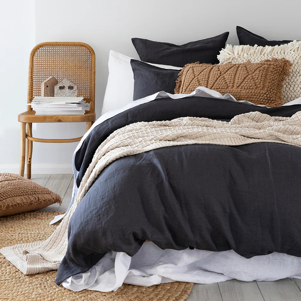 Premium French Linen Quilt Cover Set - King Size Charcoal Gray Bedding by Bambury | Luxury Soft Breathable Duvet Cover for Master Bedroom & Guest Room