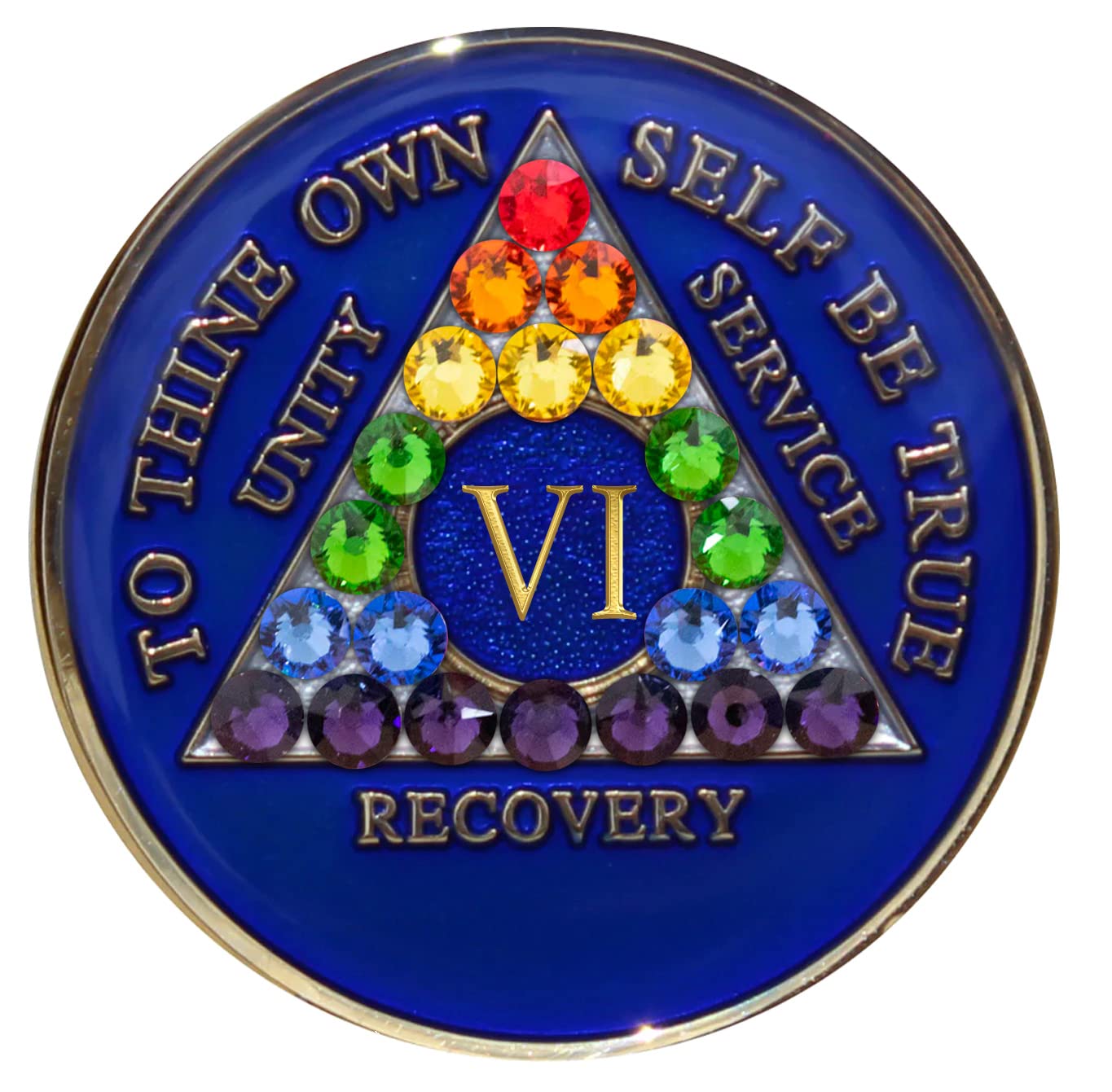 AA Chip - Sobriety Coin & Recovery Gift - Blue Medallion with LGBTQIA+ Bling | Alcoholics Anonymous Token for 12-Step Programs, Sobriety Anniversary, or Support Group Encouragement