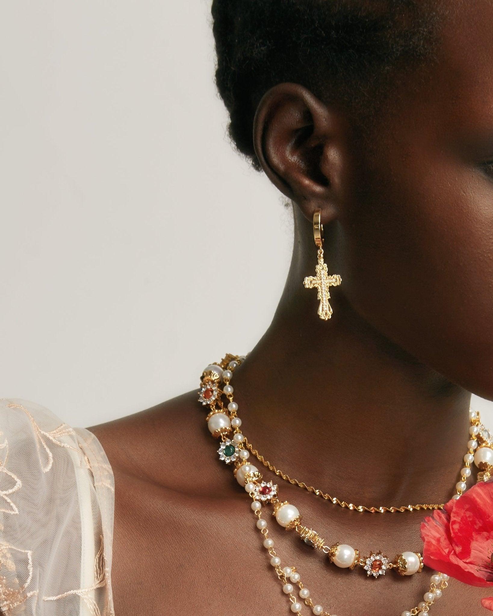 Everette Gold Cross Earrings for Women - Stylish Religious Jewelry Gift for Church, Weddings & Everyday Wear