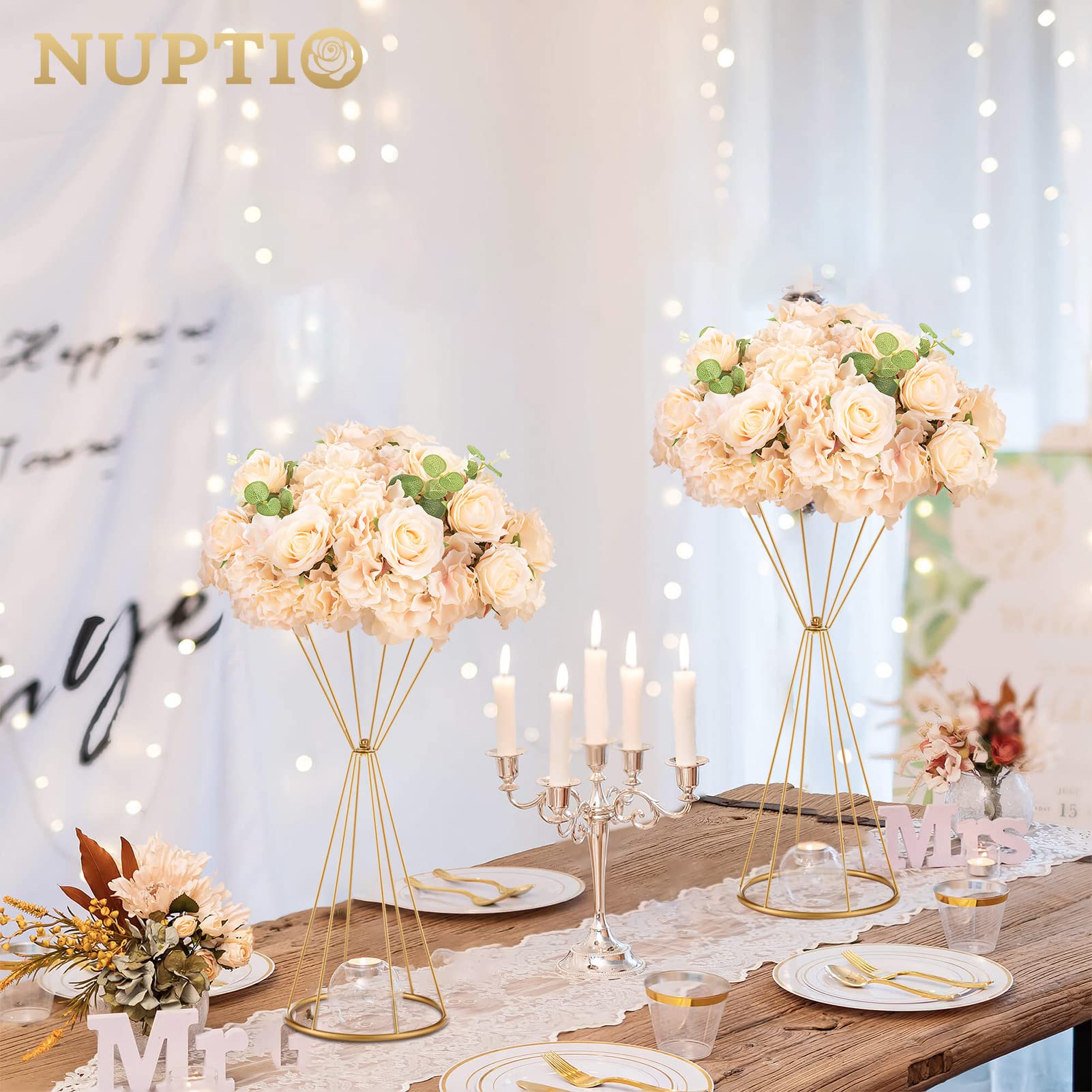 2 Pack Metal Trumpet Flower Vases 20 Inch Height - Elegant Centerpiece for Wedding, Anniversary, Birthday Party, Ceremony & Home Decor - Perfect for Table, Corridor & Event Decoration