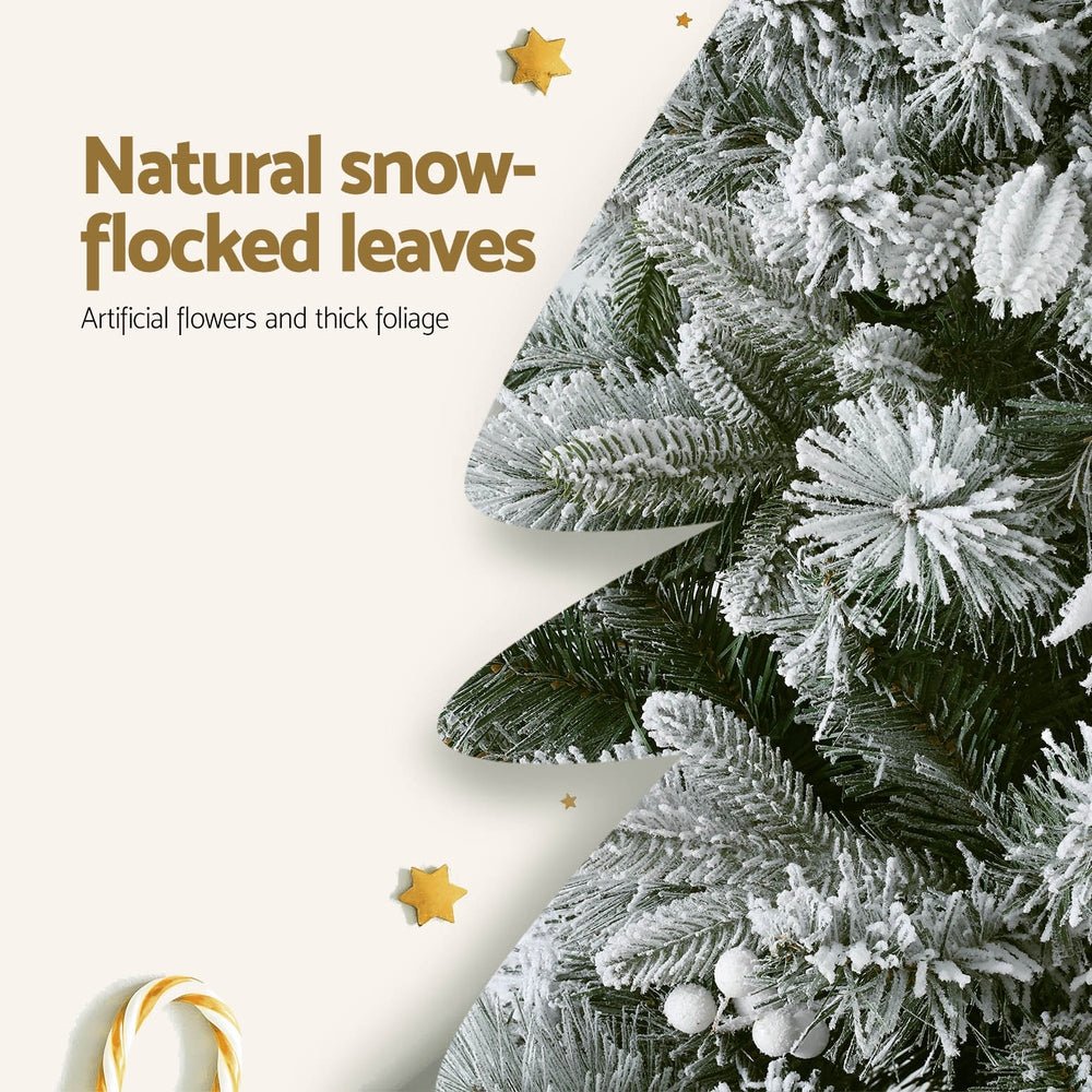 1.8m Snow Flocked Christmas Tree with 564 Tips & Flower Decorations - Perfect for Holiday Home Decor, Office, and Party Celebrations