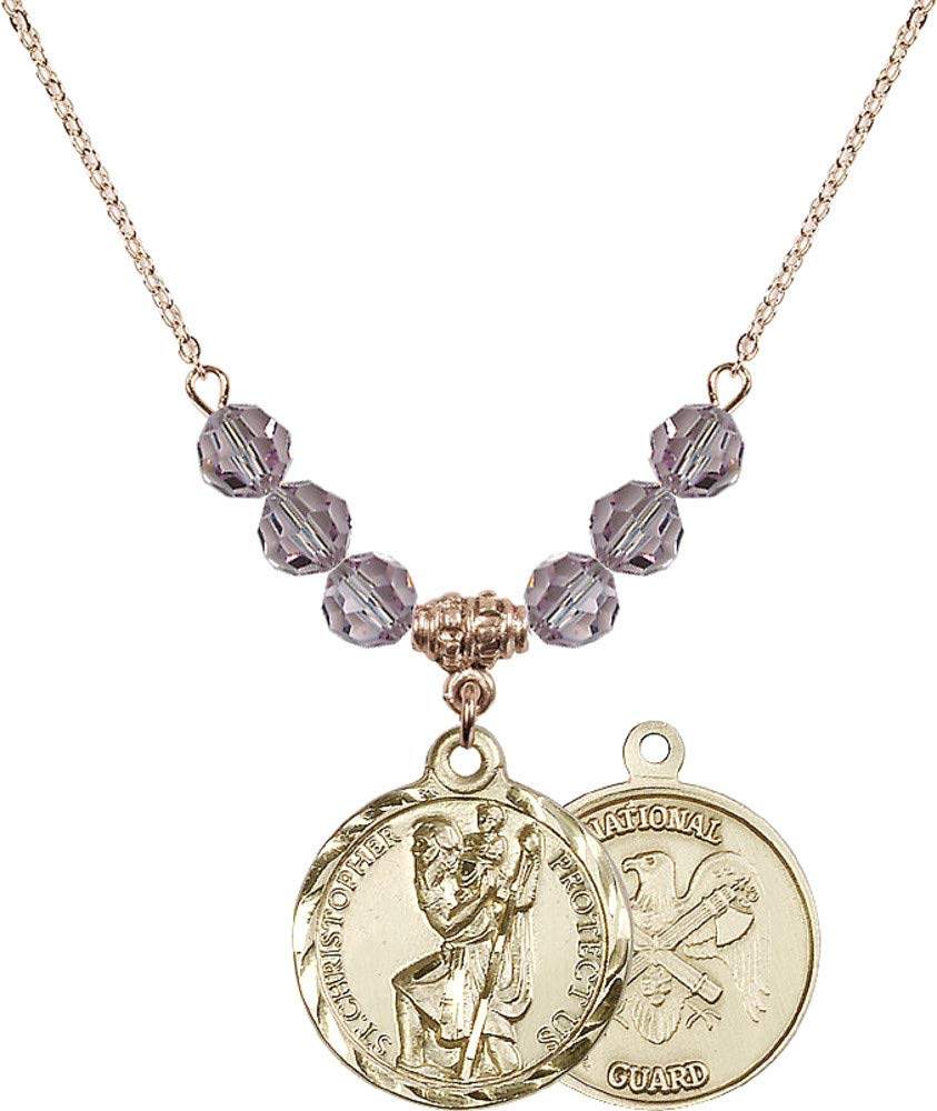 Bonyak 18K Gold Plated Hamilton Necklace with 6mm Light Purple Amethyst Birthstone Beads & Saint Christopher Pendant - Perfect for February Birthdays, Military Gifts, and Everyday Elegance