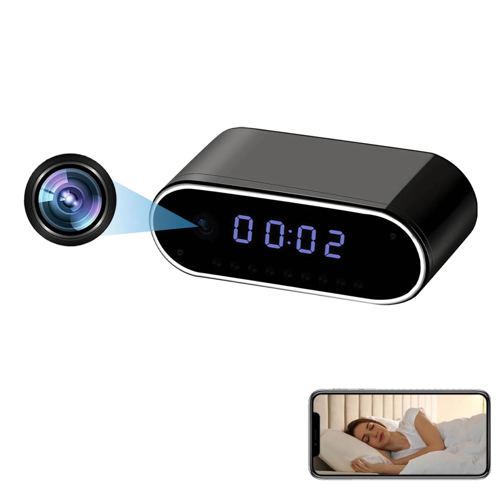FKINGLRK WiFi Wireless Spy Camera HD 1080P - Hidden Clock Camera with Motion Detection & Night Vision - Indoor Security Cam for Home, Office, Baby Monitor and Nanny Surveillance