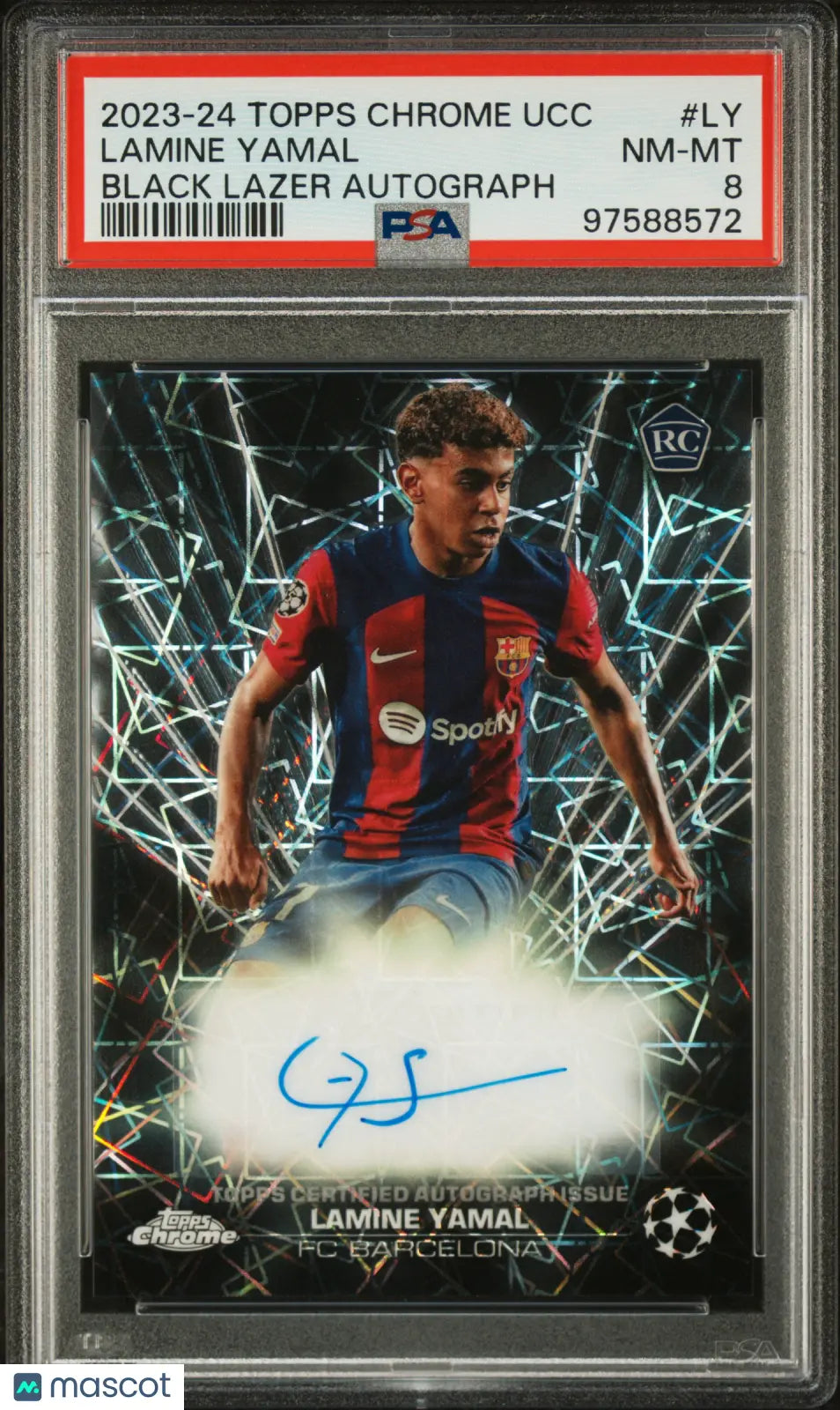 2023-24 Topps Chrome UEFA Champions League Black Lazer Autographs Lamine Yamal Rookie Card PSA 8 - Perfect for Soccer Collectors & Sports Memorabilia Enthusiasts