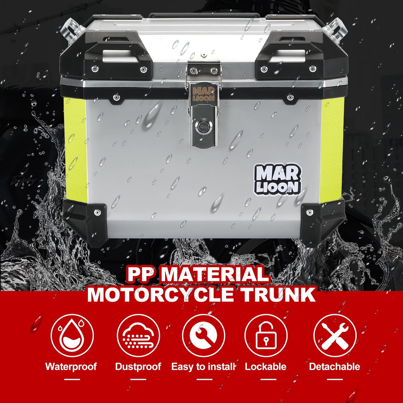 35L Universal Motorcycle Top Case - Quick Release Mounting Plate, Waterproof Scooter Tail Box for Helmet & Luggage Storage - Perfect for Touring, Commuting & Daily Rides (Silver)