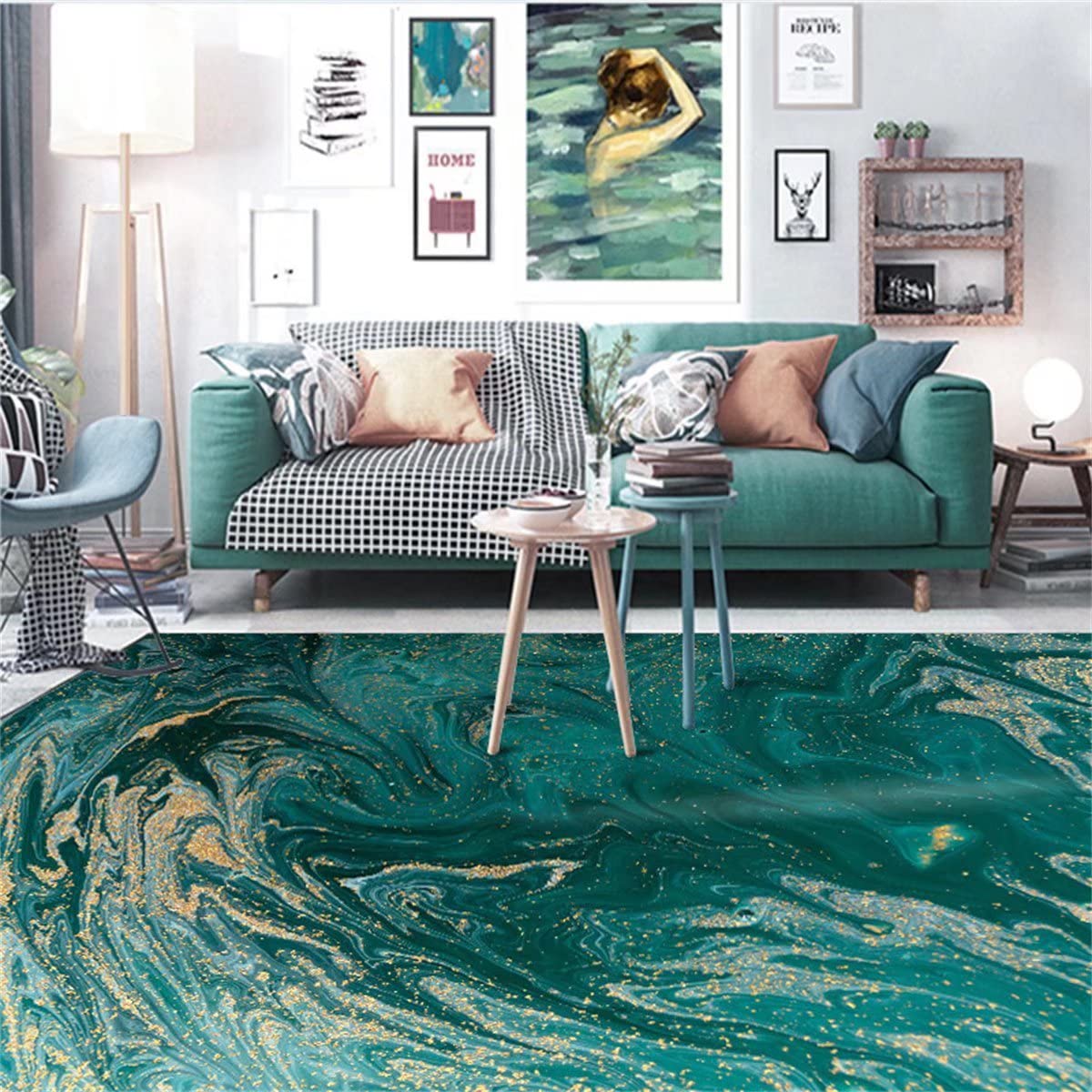 Soft 3'x5' Abstract Marble Swirl Area Rug - Non-Slip Emerald Green Floor Mat for Bedroom, Living & Dining Room Decor | Home Decoration Carpet for Cozy Spaces