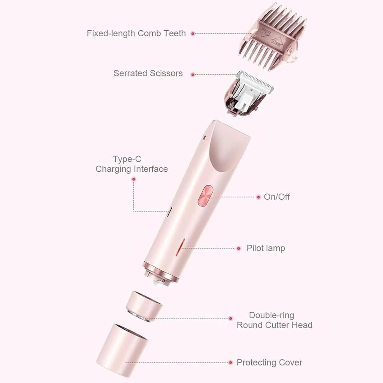 Whimsyard 2-in-1 Women's Electric Shaver & Bikini Trimmer - Dual Head Detachable Razor for Smooth Skin, Pink (1 Piece) - Perfect for Travel, Gym & Everyday Hair Removal