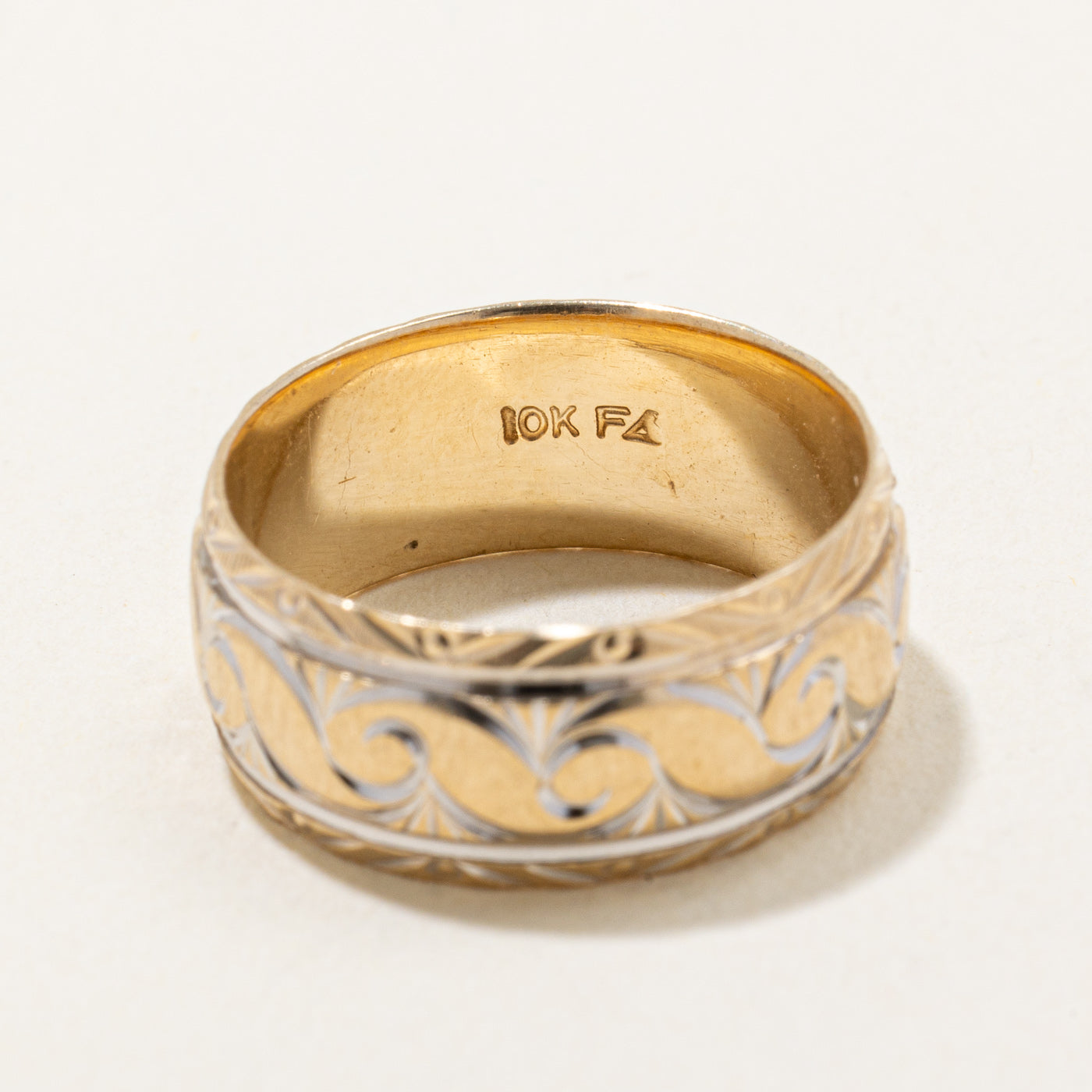 10K Two Tone Gold Engraved Wedding Band Ring - Size 6.25 - Perfect for Anniversary Gifts, Bridal Jewelry & Special Occasions