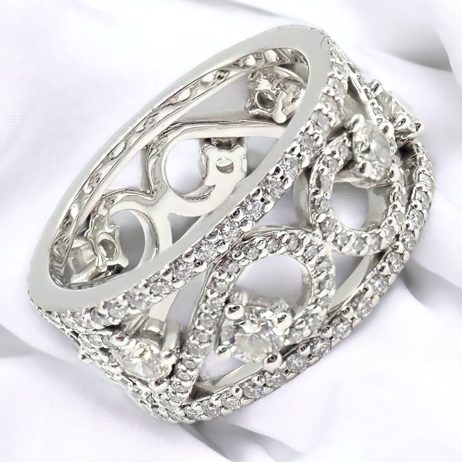Authentic Tiffany & Co Platinum Diamond Enchant Scroll Wide Band Ring - Size 6 | Luxury Wedding, Anniversary & Engagement Jewelry Gift for Women