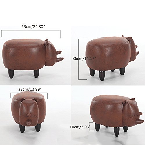 Cute Buffalo Ottoman Footstool - Upholstered Animal Stool for Kids, Wooden Footrest & Decorative Accent Furniture (Black PU) - Perfect for Nursery, Playroom & Living Room