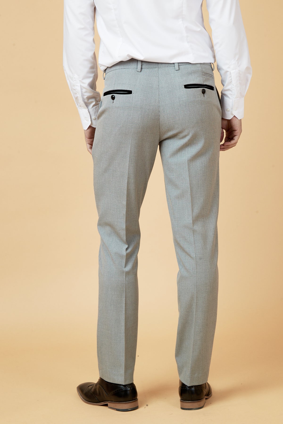 BROMLEY Men's Silver Grey Checkered Dress Pants - Stylish Formal Trousers for Office, Business & Wedding Occasions