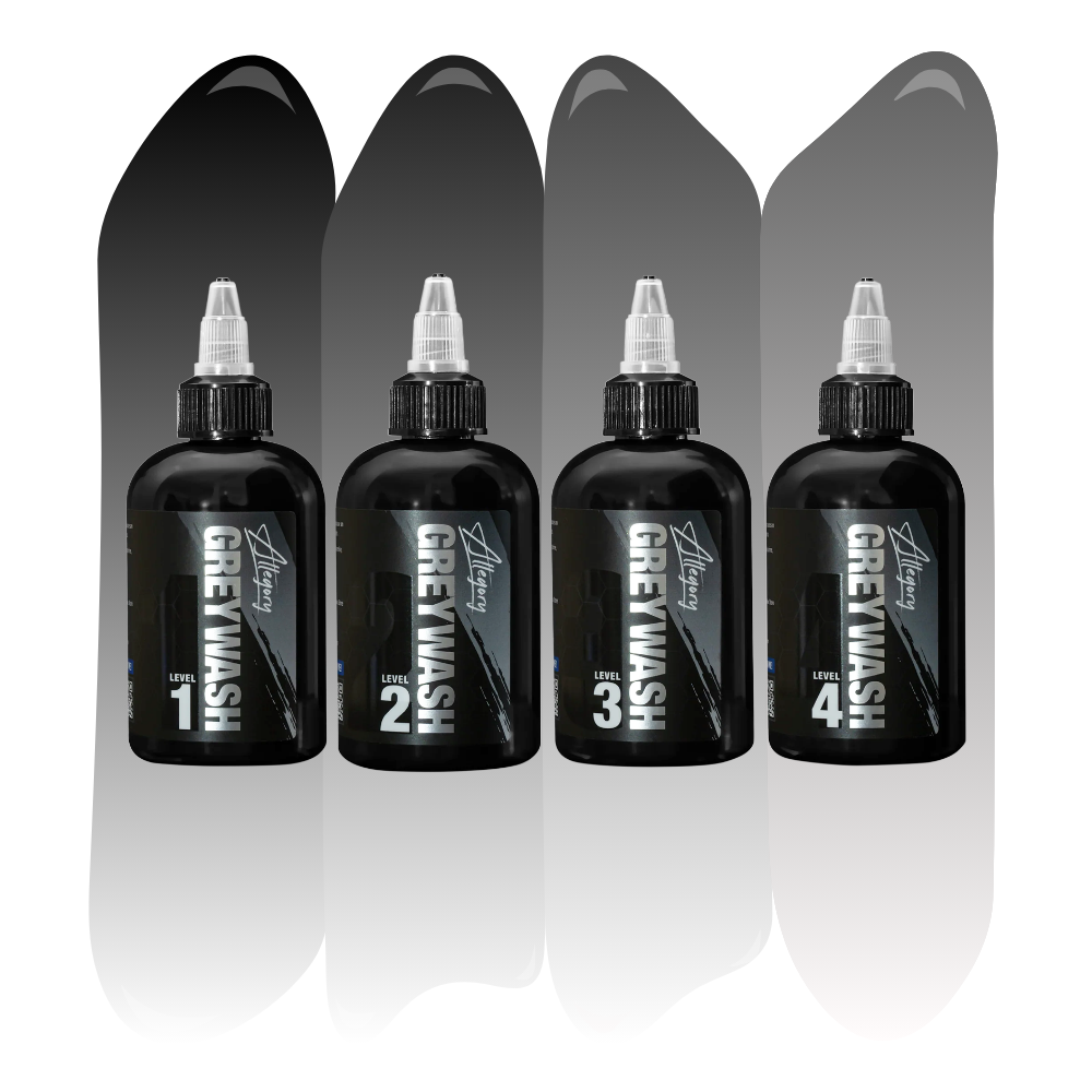 Premium Greywash Tattoo Ink Set of 4 - Professional Grade for Artists - Perfect for Shading and Realistic Tattoos
