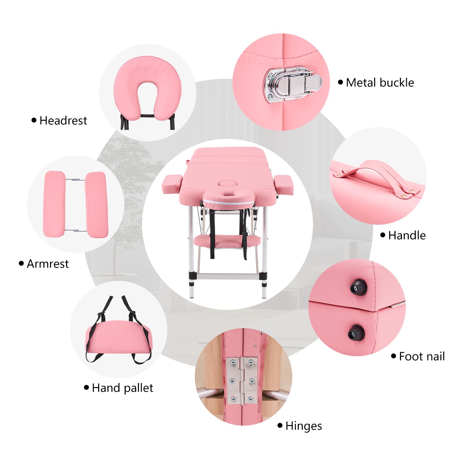 YOUNIKE Professional Portable Massage Table - Lightweight Aluminum Folding Lash Bed for Eyelash Extensions, Adjustable Height Facial Spa Table for Beauty Salon, Tattoo & Home Use (Pink) | Perfect for Professional Lash Artists, Spa Therapists & Home Relaxation