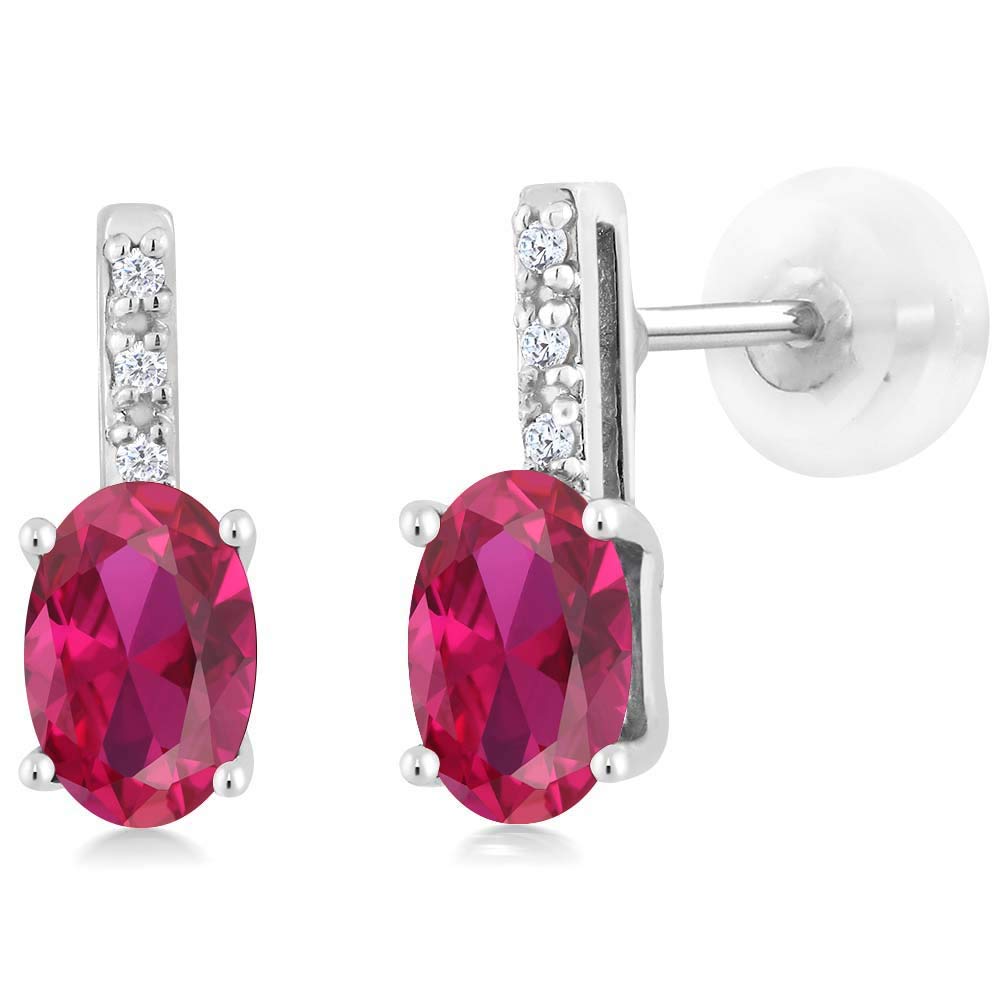 14K White Gold 6X4MM Oval Birthstone & Diamond Stud Earrings for Women | Personalized Jewelry Gift for Birthday, Anniversary & Special Occasions