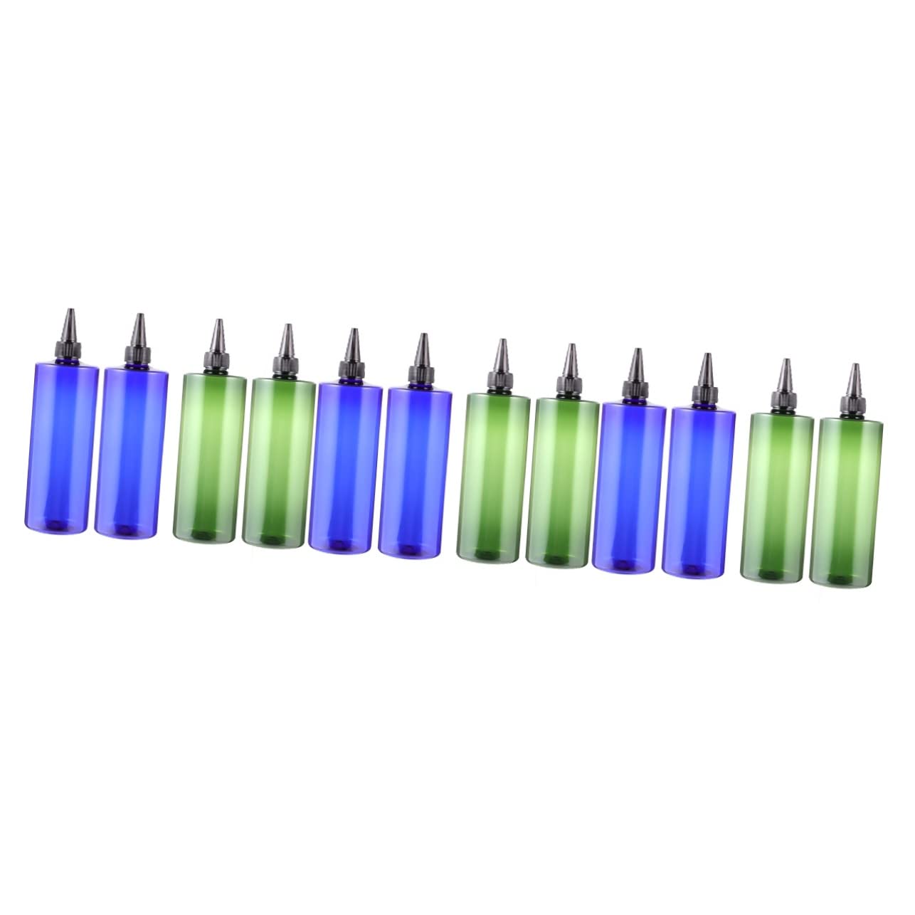 KALLORY 12 Pack Plastic Pointed Hair Dye Bottles - Refillable Squeeze Bottles for Shampoo, Conditioner & Hair Oil - Travel-Friendly Containers with Secure Lids - Perfect for Salon, Home Hair Care & On-the-Go Styling
