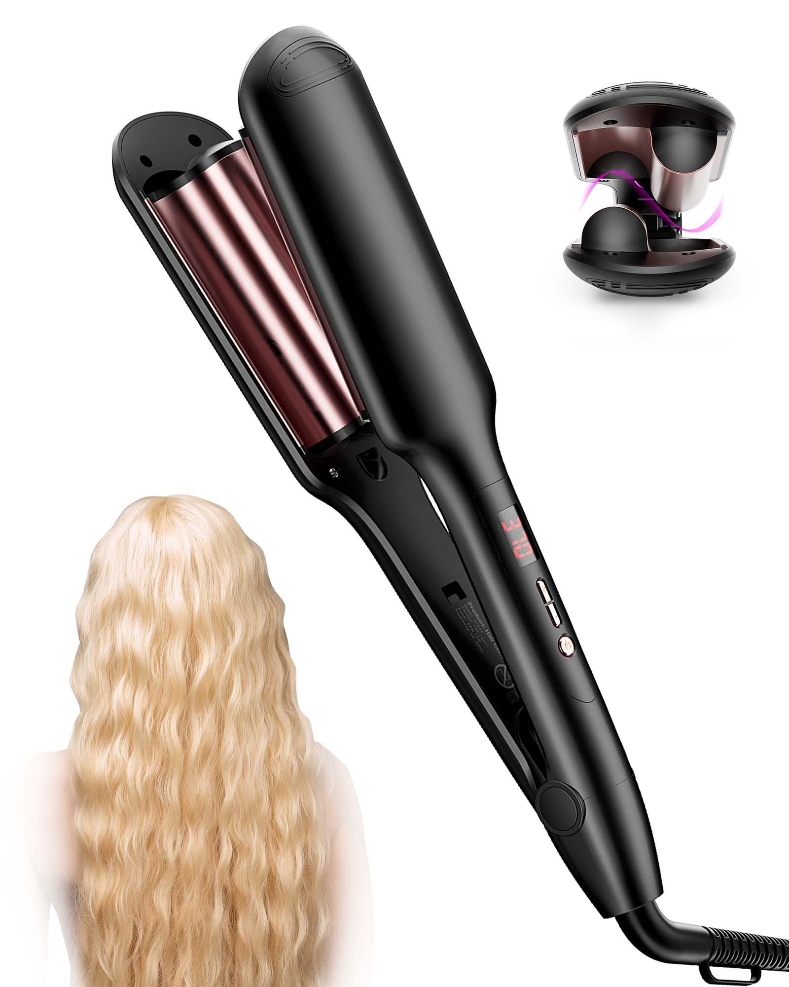 ANWA Double Barrel Hair Waver Crimper - 1 Inch (25mm) Ceramic Wavy Hair Iron for Women - Create Perfect Beach Waves & Loose Curls - Great for Daily Styling, Parties & Special Occasions