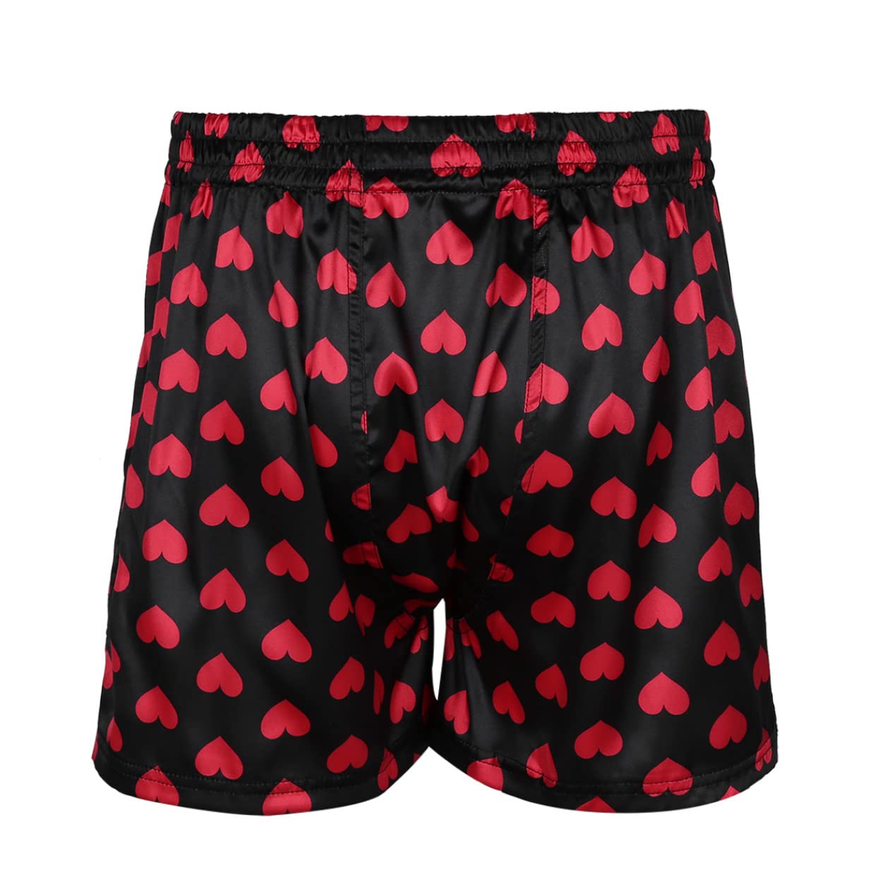 Men's Silk Satin Boxer Shorts - Heart Print Loose Fit Underwear for Sports & Lounge Wear - Comfortable Breathable Sleepwear & Casual Wear