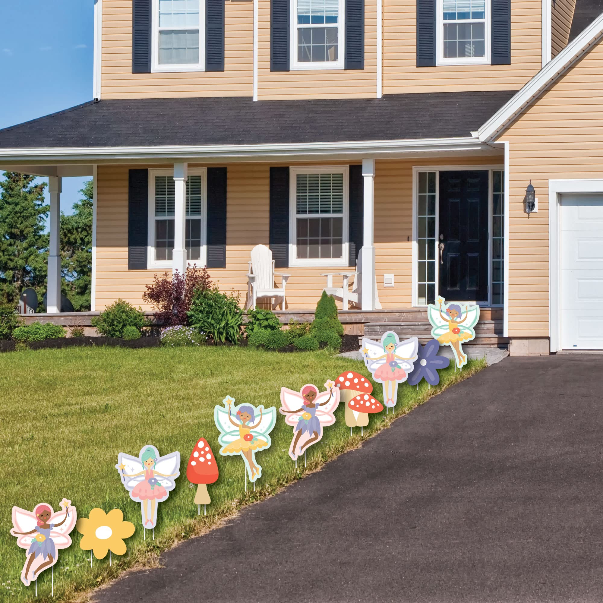 Big Dot of Happiness Let’s Be Fairies - 10-Piece Outdoor Fairy Garden Decor Set with Flowers & Mushrooms for Birthday Parties, Lawn & Yard Decorations | Perfect for Garden Themed Events, Kids Birthday Decor & Magical Backyard Displays
