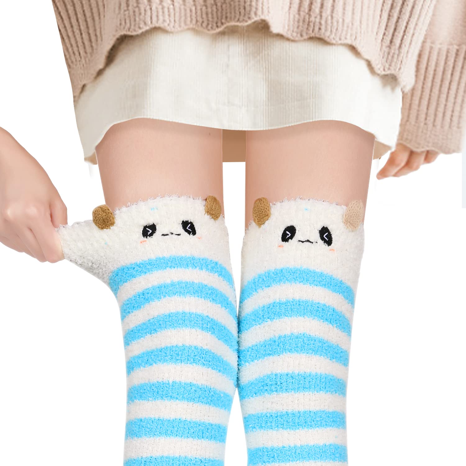 Benefeet Women's Cute Animal Print Fuzzy Knee High Socks - Warm Winter Thigh High Leg Warmers for Girls & Women | Perfect for Cold Weather, Cosplay & Fashion Outfits
