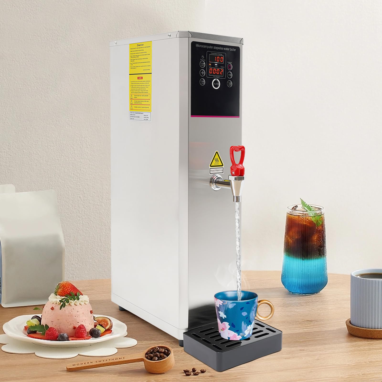 Commercial Hot Water Dispenser 3000W Fast Heating - 45L/H Stainless Steel Electric Water Boiler for Tea, Milk, Coffee - Perfect for Restaurants, Hotels, and Office Use - 12-18 Minute Boil Time, Silver Finish
