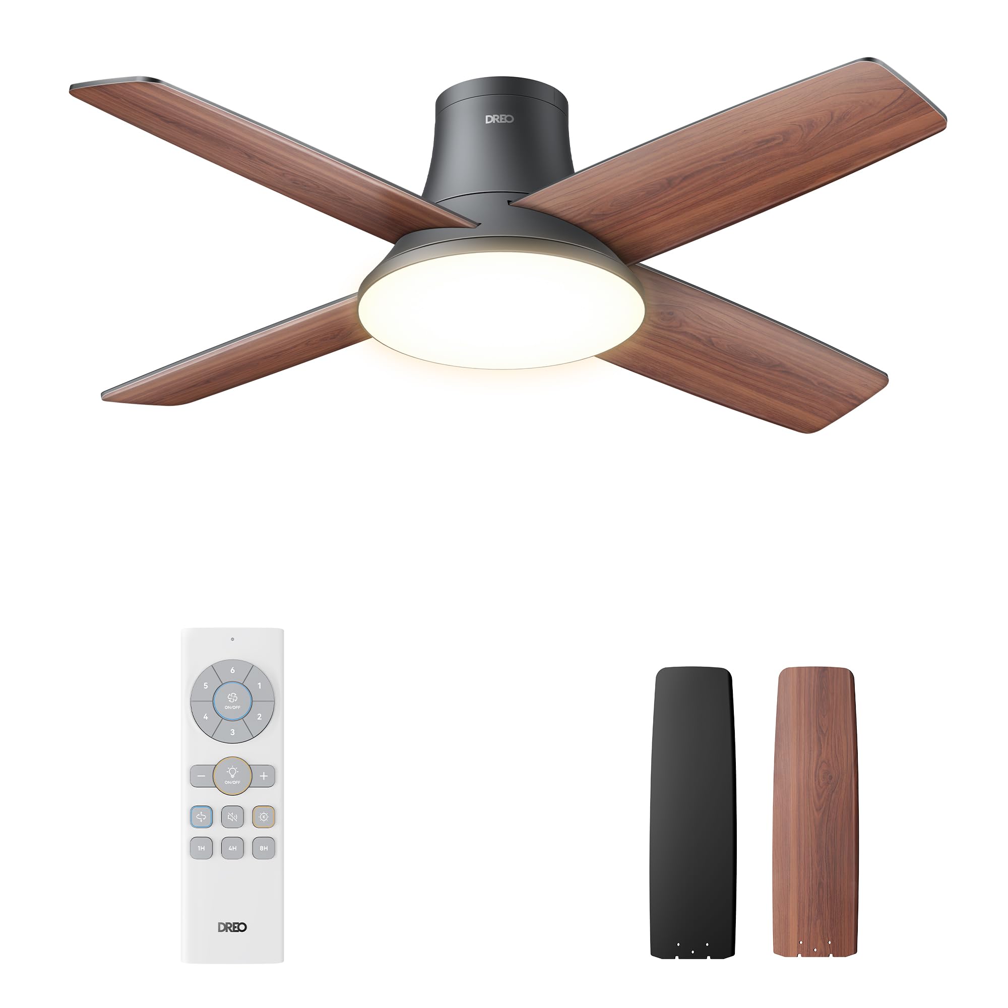 Dreo 44 Inch Low Profile Black Ceiling Fan with Lights and Remote Control - Reversible Blades, 5CCT, 6-Speed & 6-Level Dimmable, Ultra Quiet, Easy Installation, Timer Function - Perfect for Bedroom, Living Room, and Office Spaces