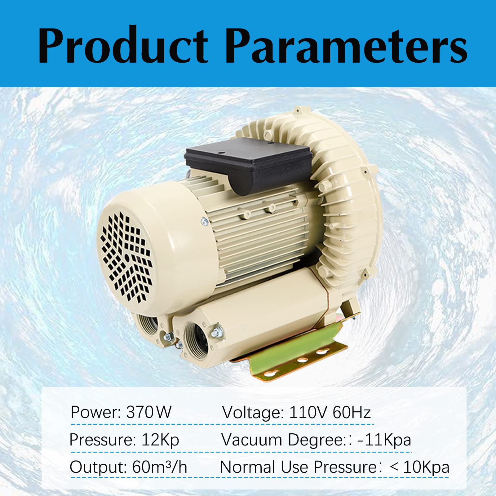 370W High Pressure Commercial Aquarium Air Pump - Industrial Aquaculture Pond Fish Tank Vortex Blower, 60m³/h Electric Air Pump for Fish Farming, Hydroponics & Oxygenation Systems | Perfect for Large Aquariums, Koi Ponds & Water Gardens