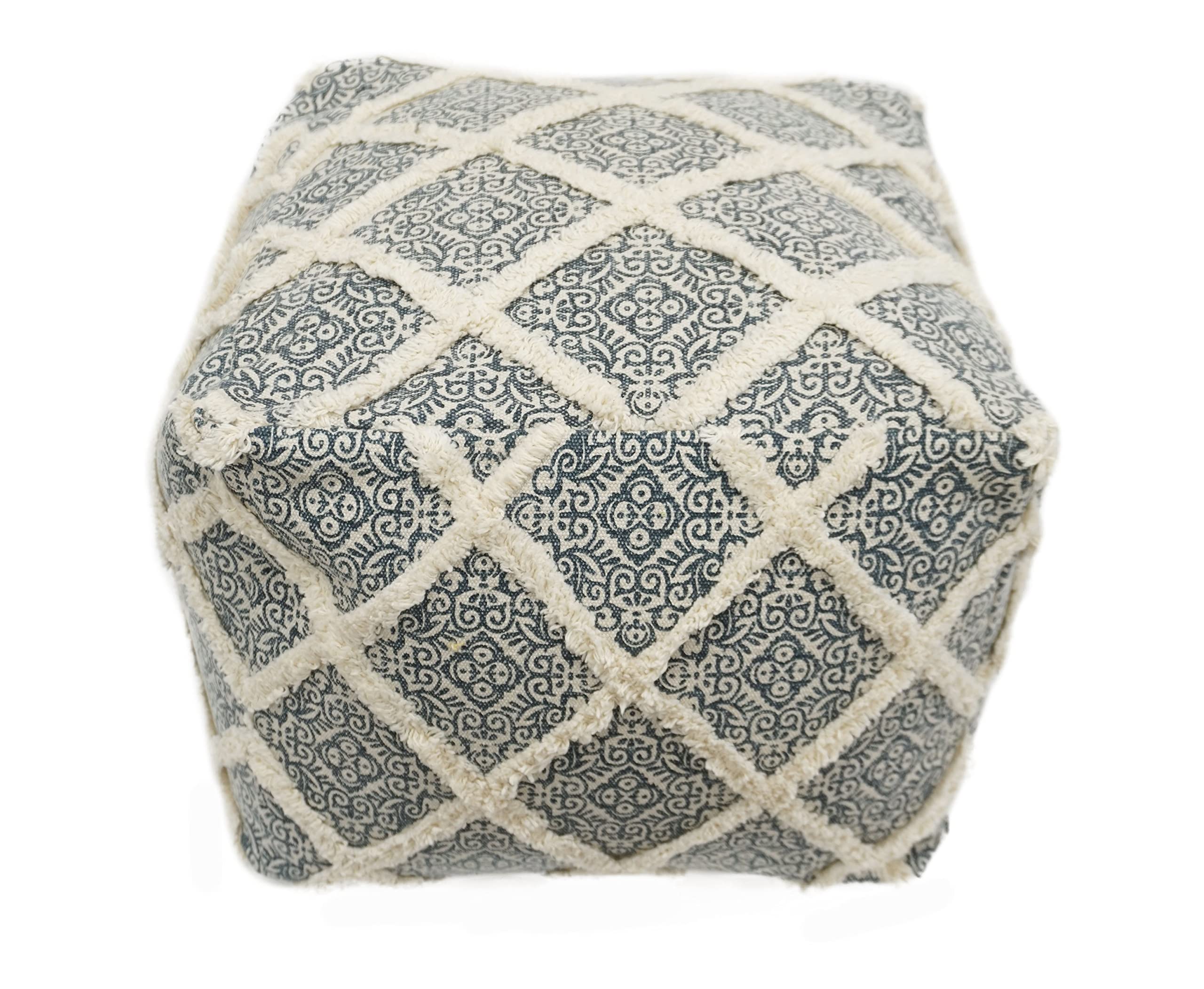 Home & Manor 16 Inch Wool Cotton Pouf Ottoman - Soft & Durable Footrest, Extra Seating for Living Room, Bedroom, or Nursery