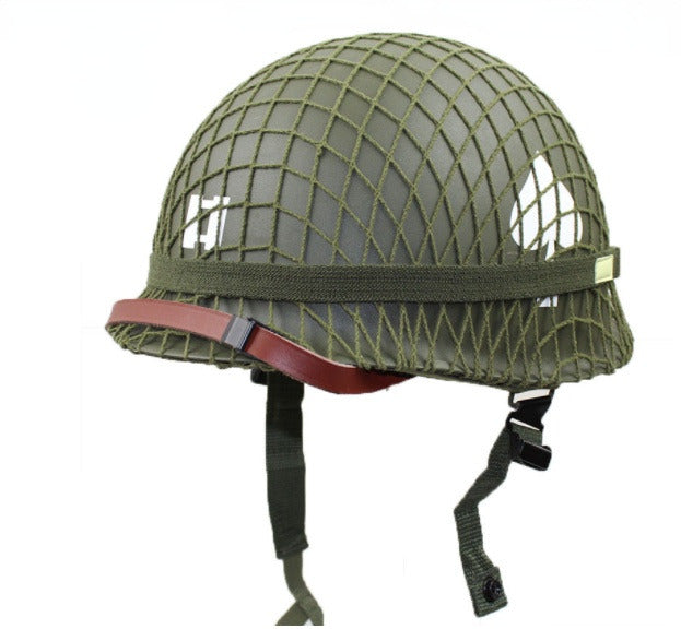 US Army M1 Green Helmet Replica - Hunting Helmet with Net/Canvas Chin Strap, Perfect for DIY Projects & Outdoor Adventures | Military Style Headgear for Hunting, Airsoft, and Costume Events