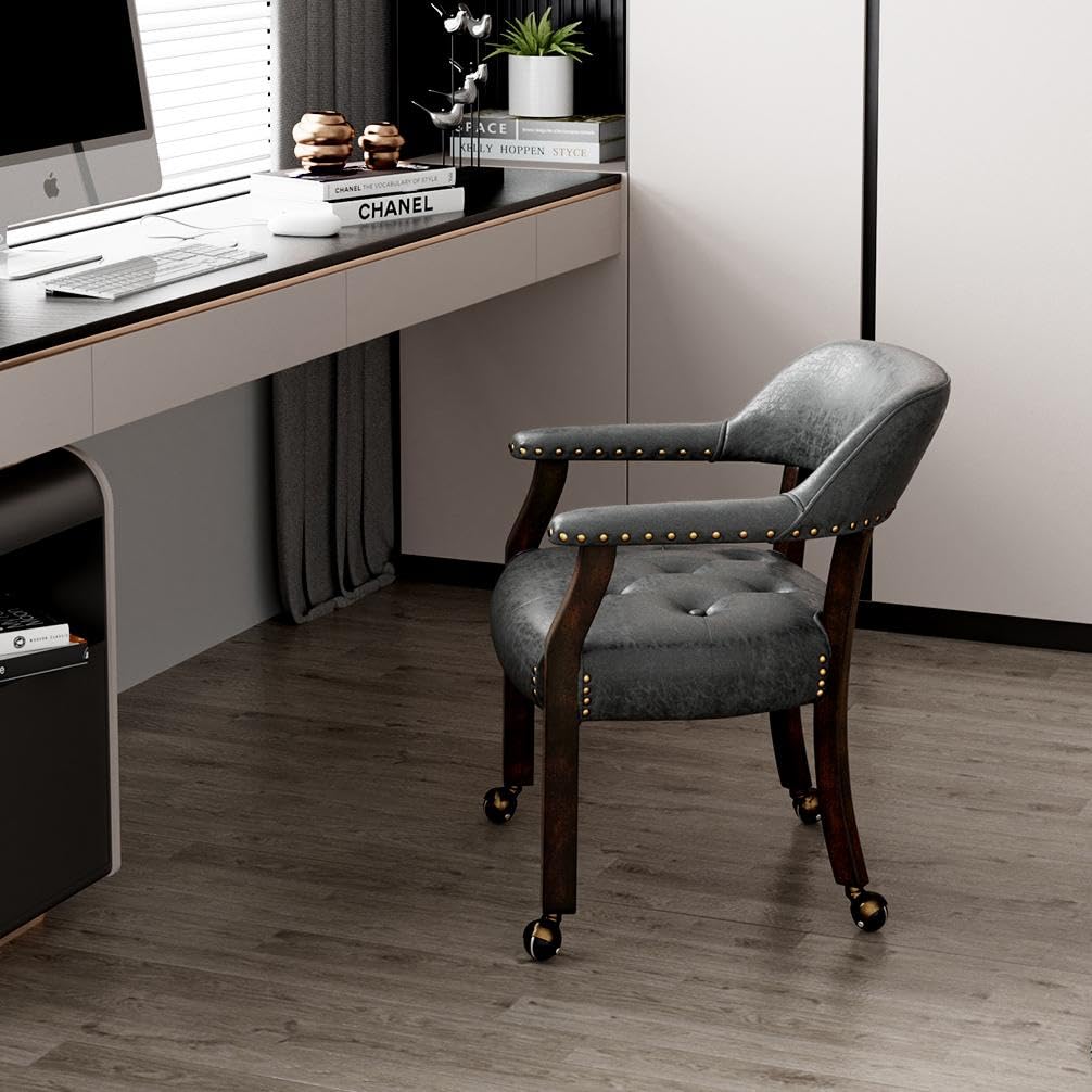 LEEMTORIG Large Rolling Dining Chairs with Casters & Arms - 26