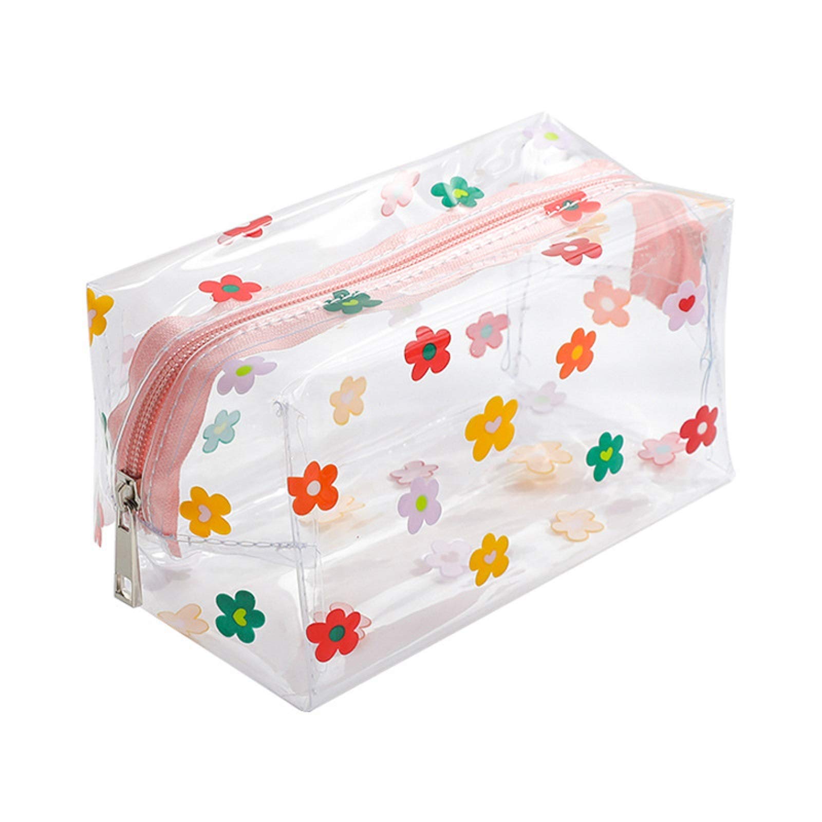 ASkinds Clear Waterproof Cosmetic Bag - Cute Cartoon Flower Design Transparent Makeup Pouch for Women | Portable Travel Toiletry Organizer | Perfect for Gym, Travel & Daily Storage