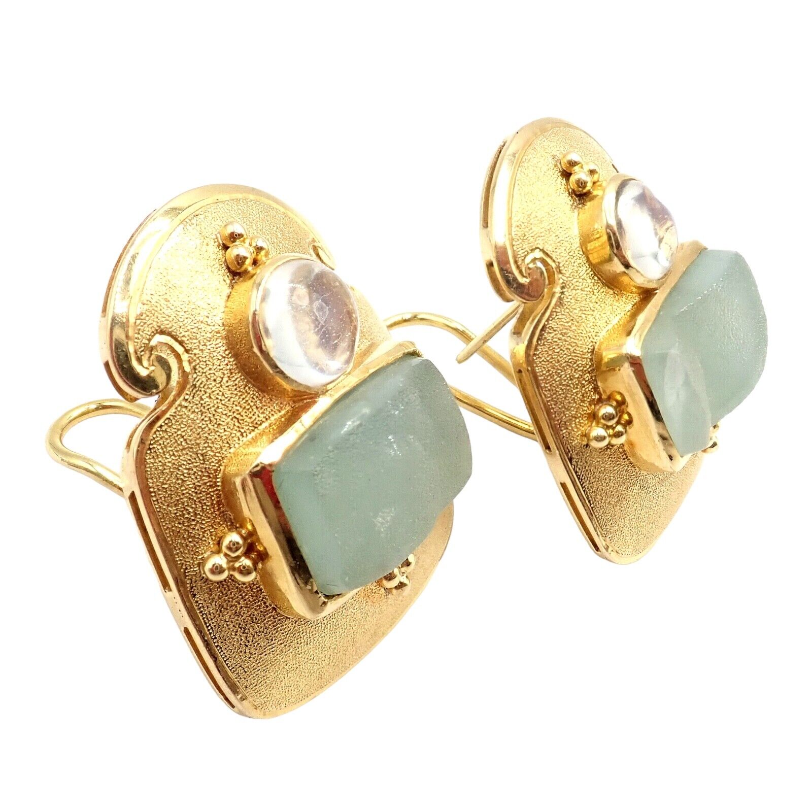 Exquisite Vintage Paula Crevoshay 18K Gold Smithsonite Moonstone Earrings - Unique Handcrafted Jewelry for Women | Perfect for Weddings, Anniversaries & Special Occasions