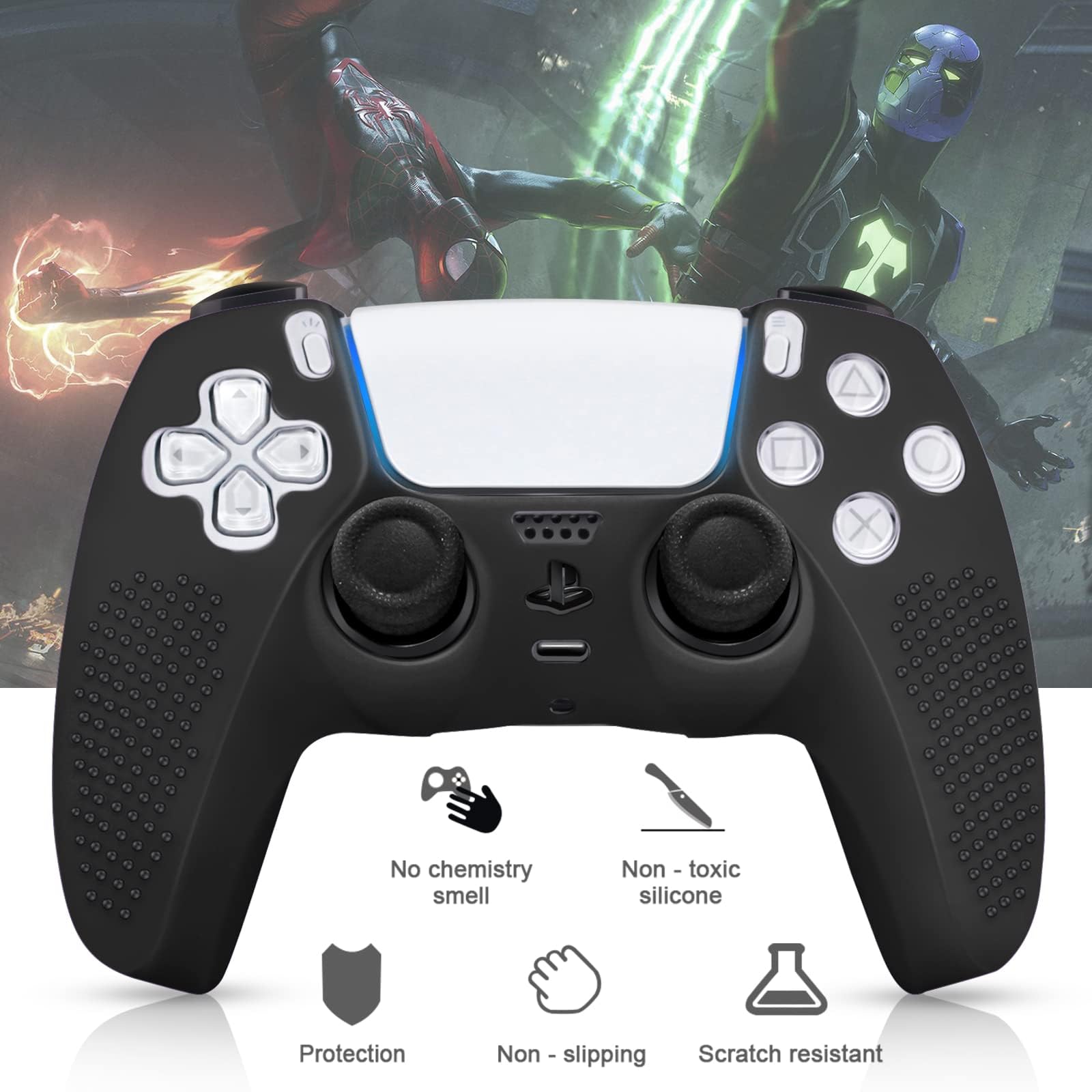 SIKEMAY 2Pcs Anti-Slip Silicone PS5 Controller Cover with 8 Grips - Protective Skin Case for PlayStation 5 Controller (Black) | Perfect for Gaming, Long Sessions & Enhanced Grip Comfort