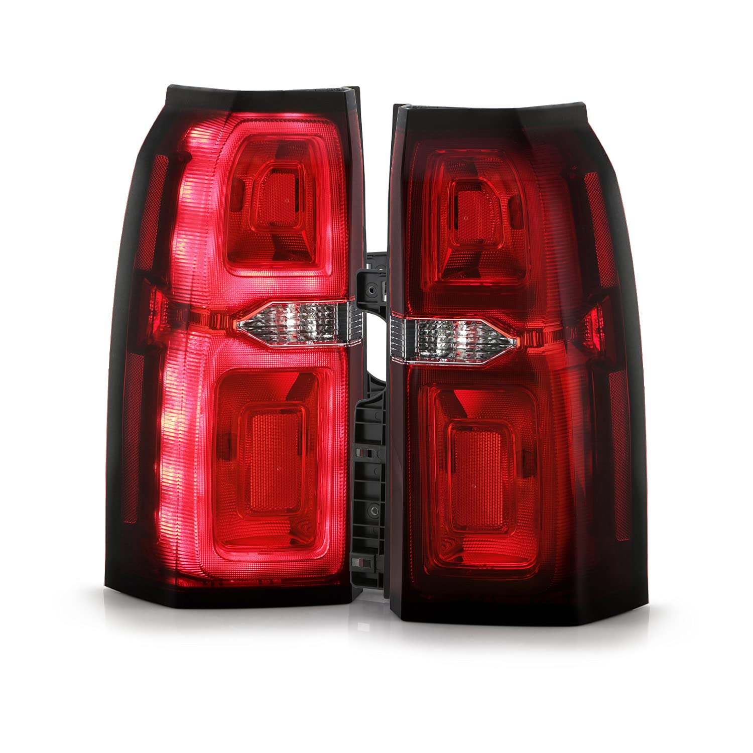 AKKON LED Tail Lights for 2015-2020 Chevy Suburban & Tahoe - Red Chrome Running Brake Lamps (Driver & Passenger Side Pair) - Upgrade Your Pickup's Style & Safety for Night Driving & Off-Road Adventures